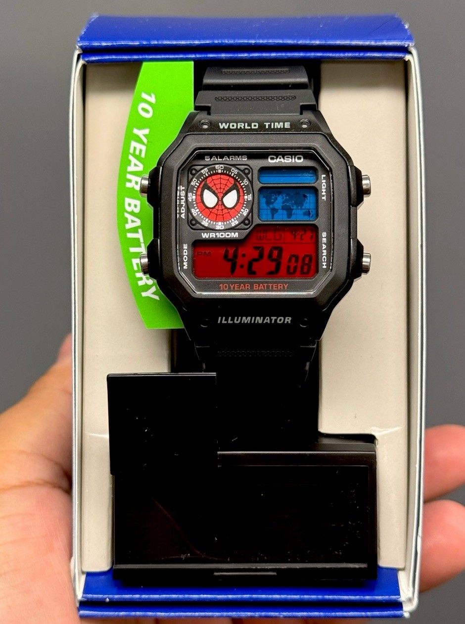 Casio Illuminator World Time Spider-Man Digital Watch Black Resin WR100M