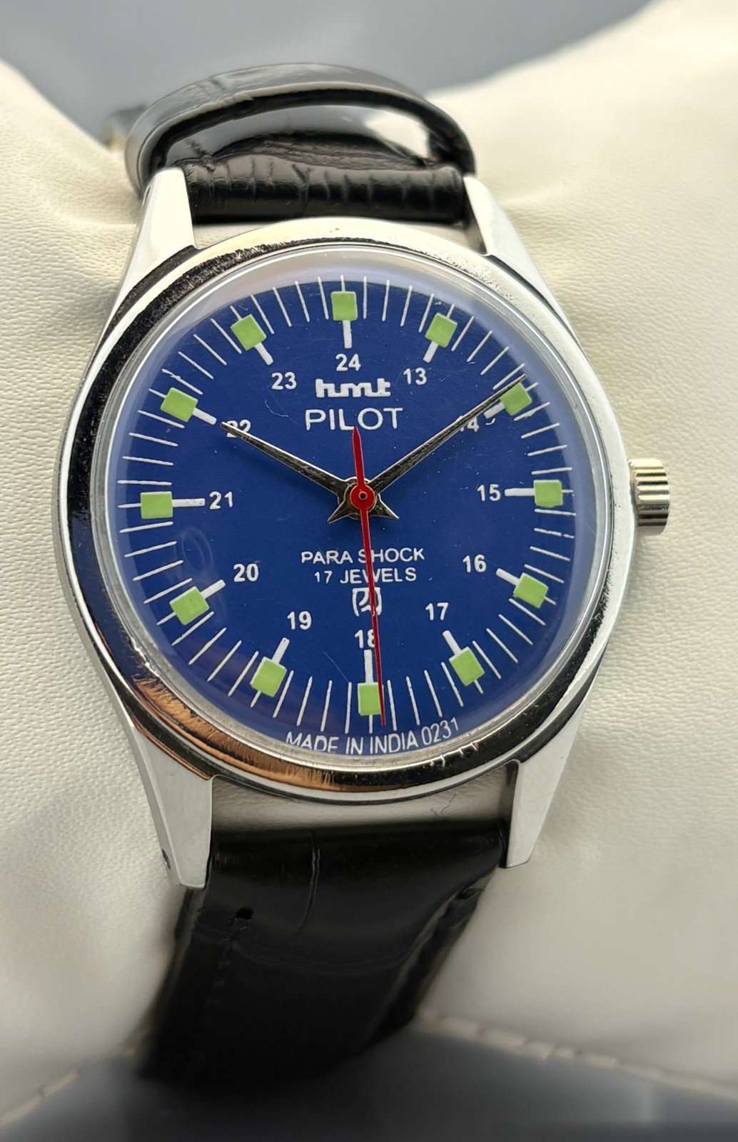 Vintage Men’s HMT Pilot Para Shock 17 Jewels Automatic Blue Dial Wristwatch