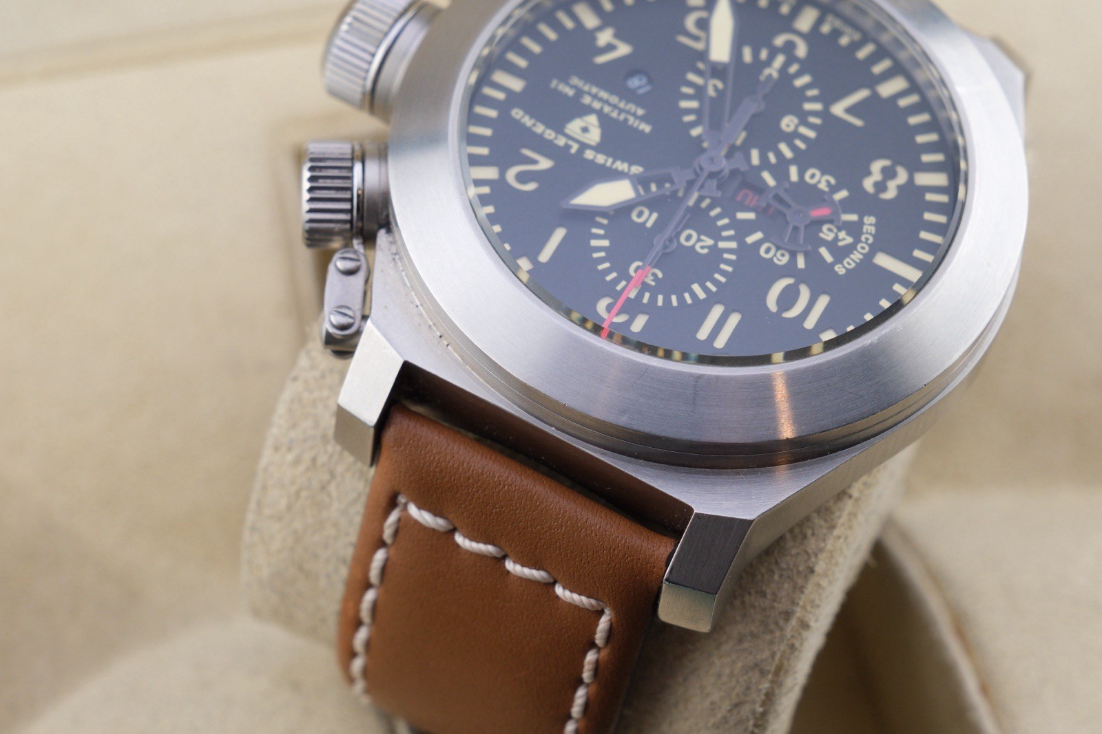 Swiss Legend Militare No1 Automatic Chronograph 45mm Black Dial Leather Working
