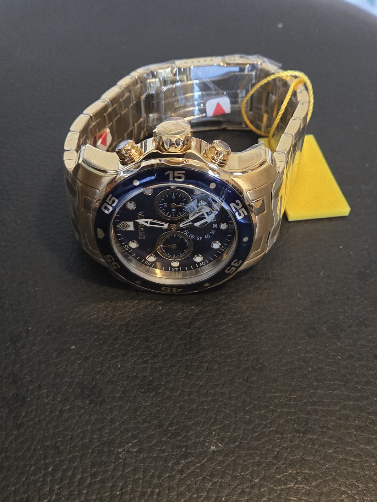 Mens Invicta Pro Diver Scuba Gold Plated Black Chronograph VD53 Watch New
