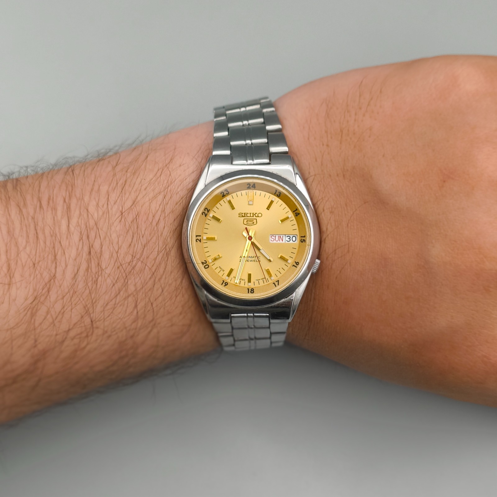 Vintage Seiko 5 Automatic 7S26 Golden Railway Time Watch Japan