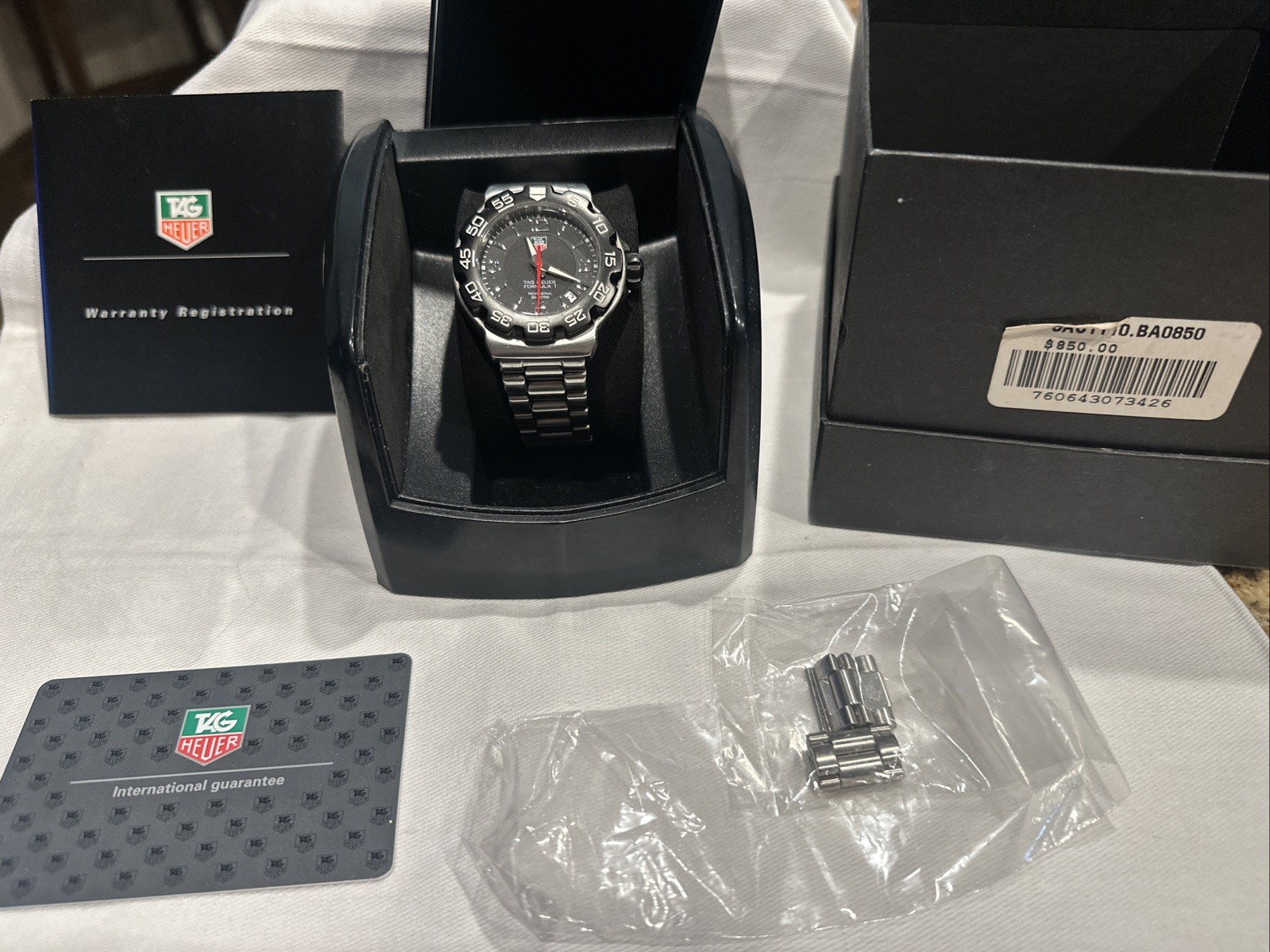 Tag Heuer Formula 1 WAH1110 Black Dial SS Quartz Watch w/ Travel Case