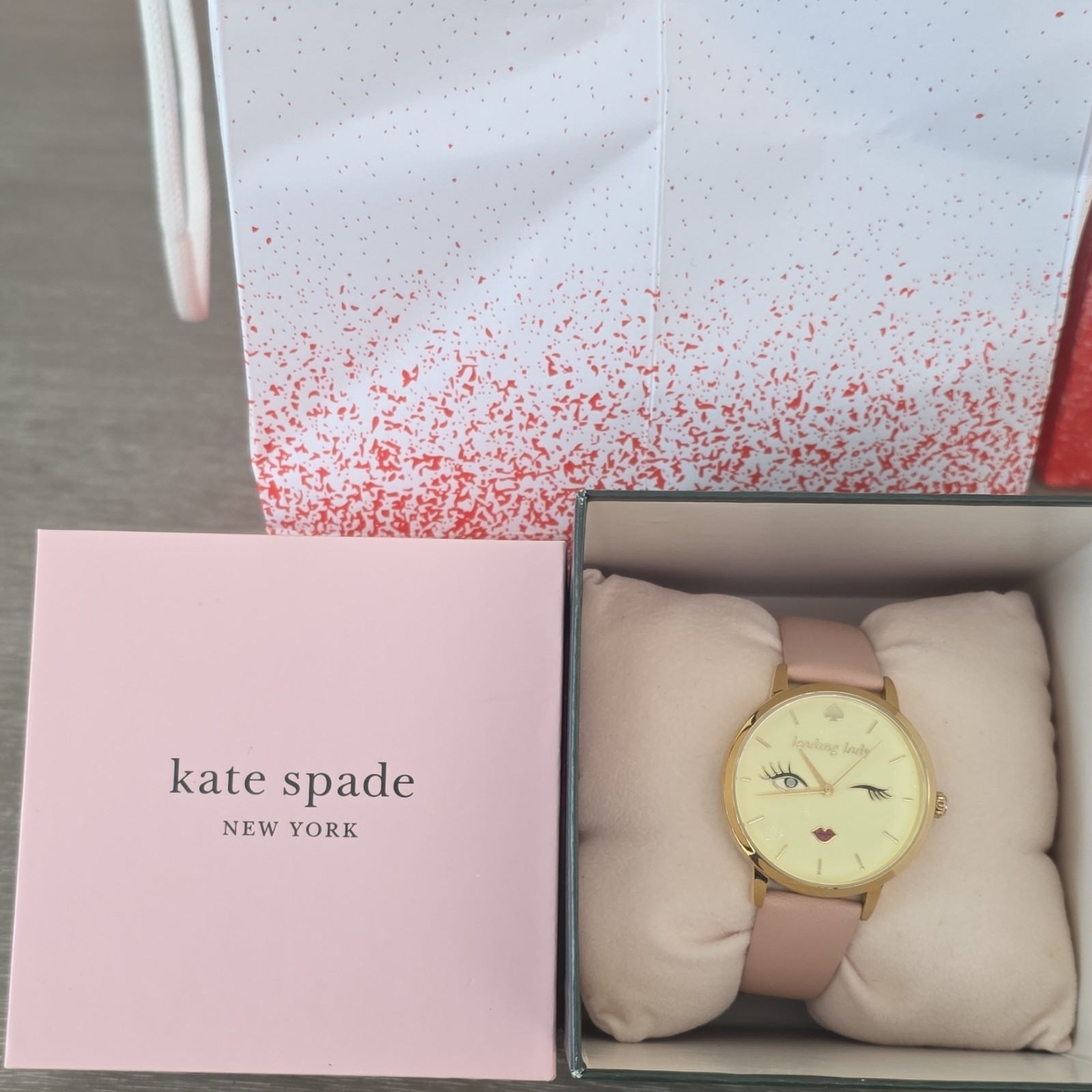 kate spade new york Leading Lady Quartz Cream Dial Pink Leather Watch w/ Box