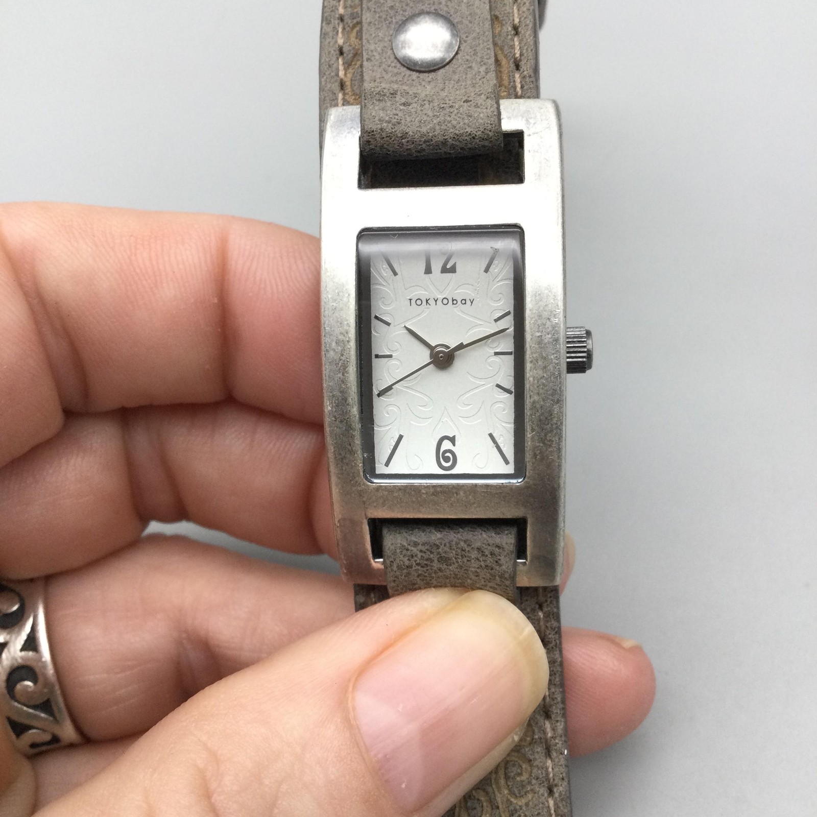 TOKYObay Womens Watch 20mm Silver Tone Brown Leather Cuff Strap New Battery