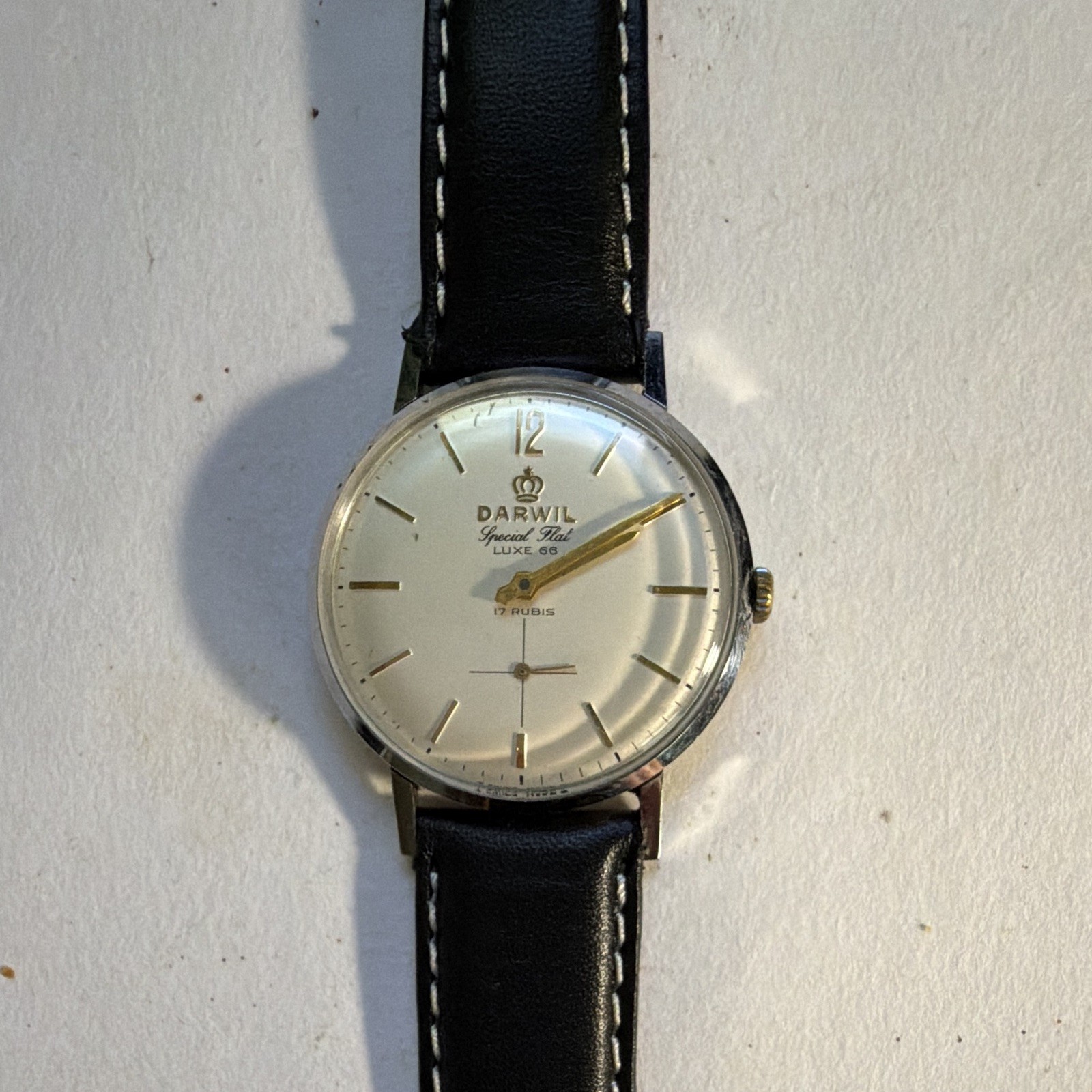 Darwil Special Flat Luxe 66 Manual Silver Dial Arabic/Stick 17J Black Leather