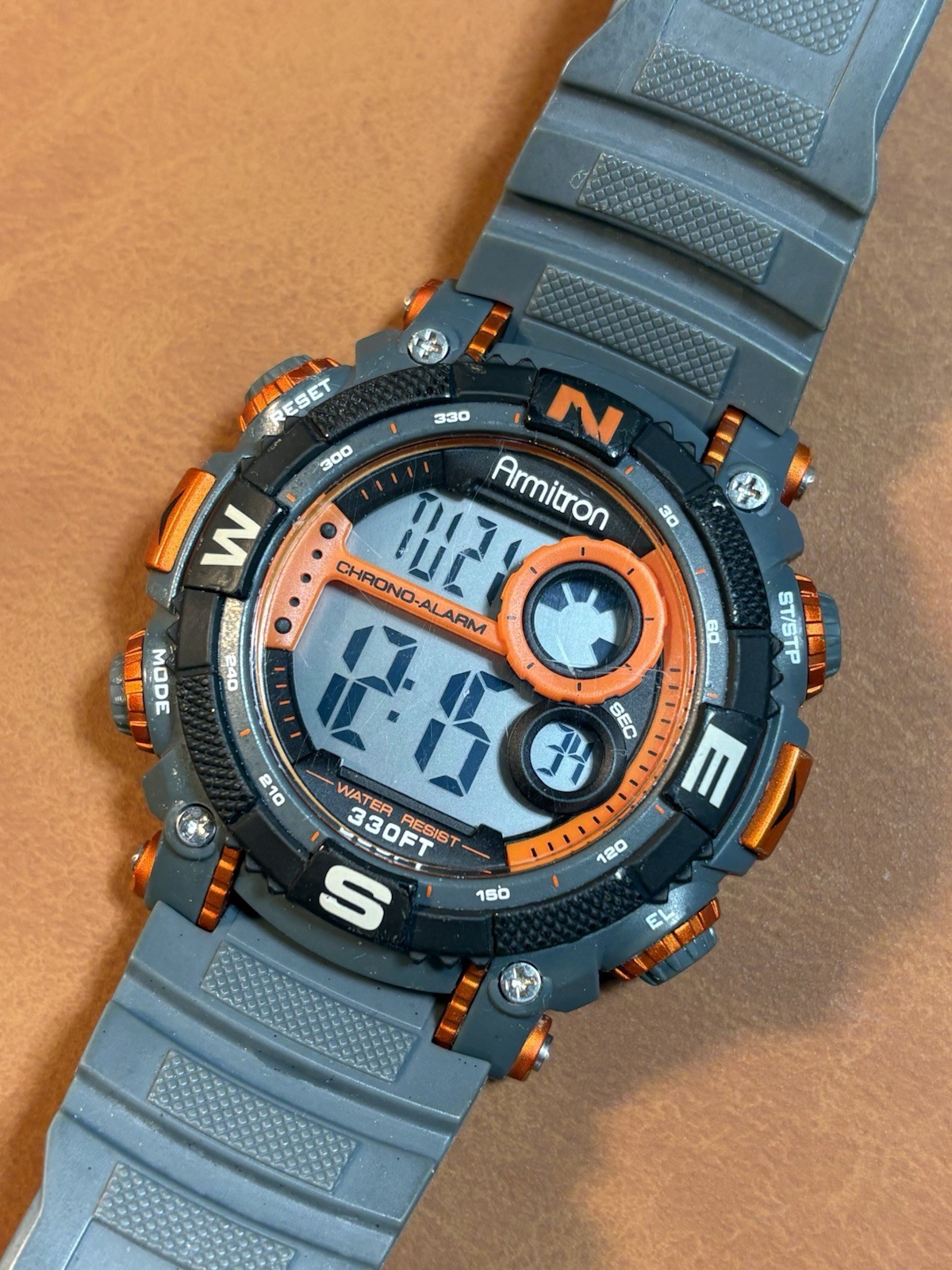 ARMITRON Digital 40/8284 Men’s Watch Orange & Gray WR100M,Chrono,Alarm,Runs