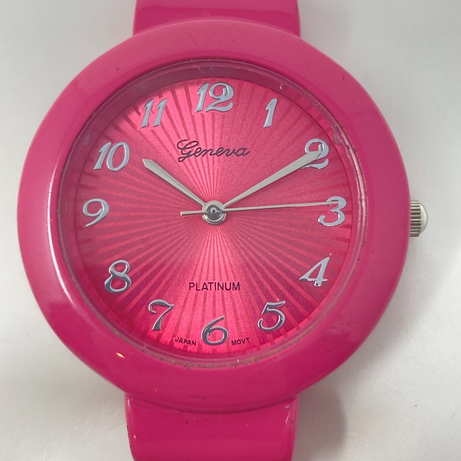 Geneva Cuff Watch Women 35mm Pink Hinged Cuff Starburst Dial New Battery 6.25″