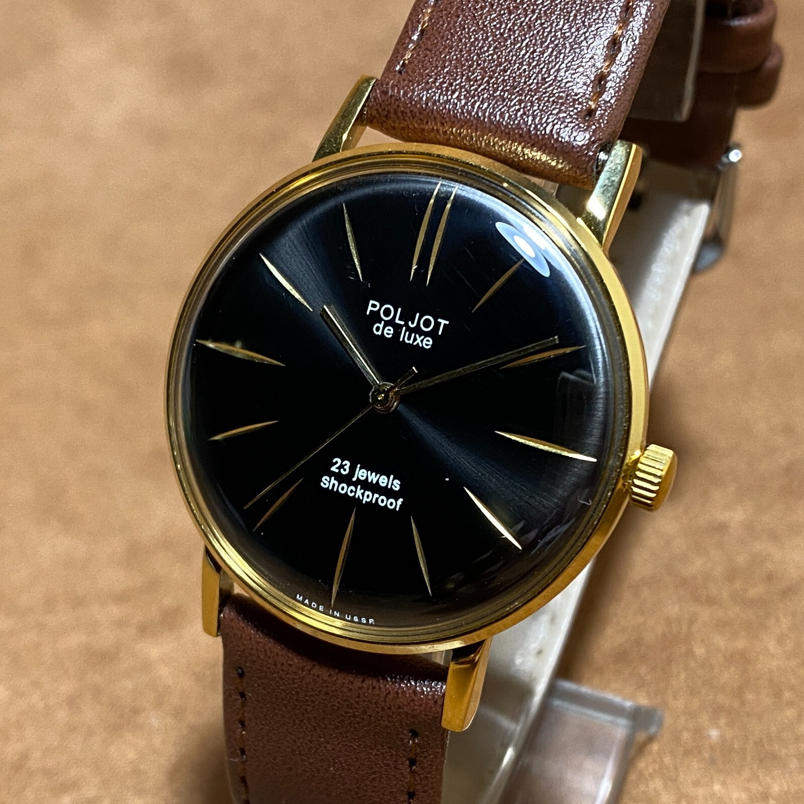 Vintage Men’s Watch NOS Poljot De LUXE Ultra Slim Soviet Wristwatch 23 Jewels