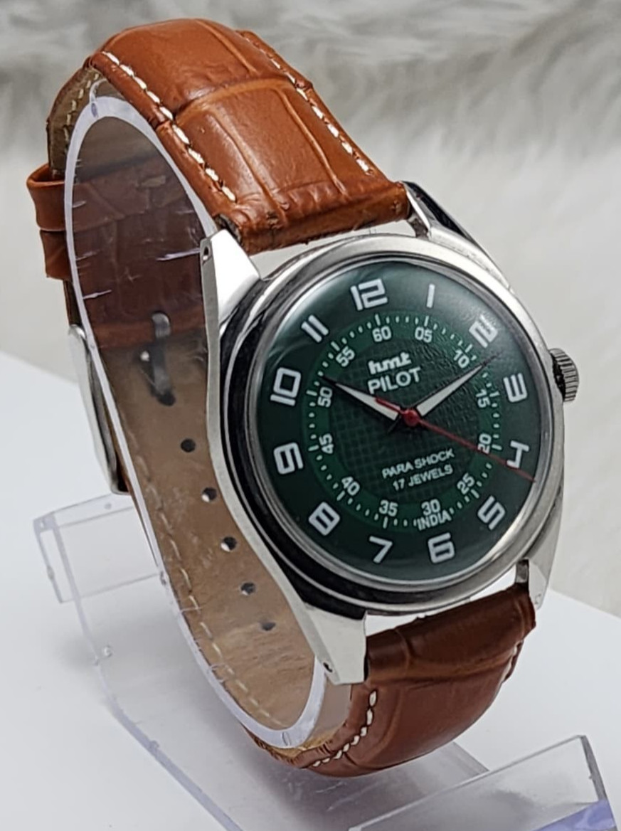 HMT Pilot Para Shock 17 Jewels Hand Winding Vintage Men’s Watch Green Dial Man