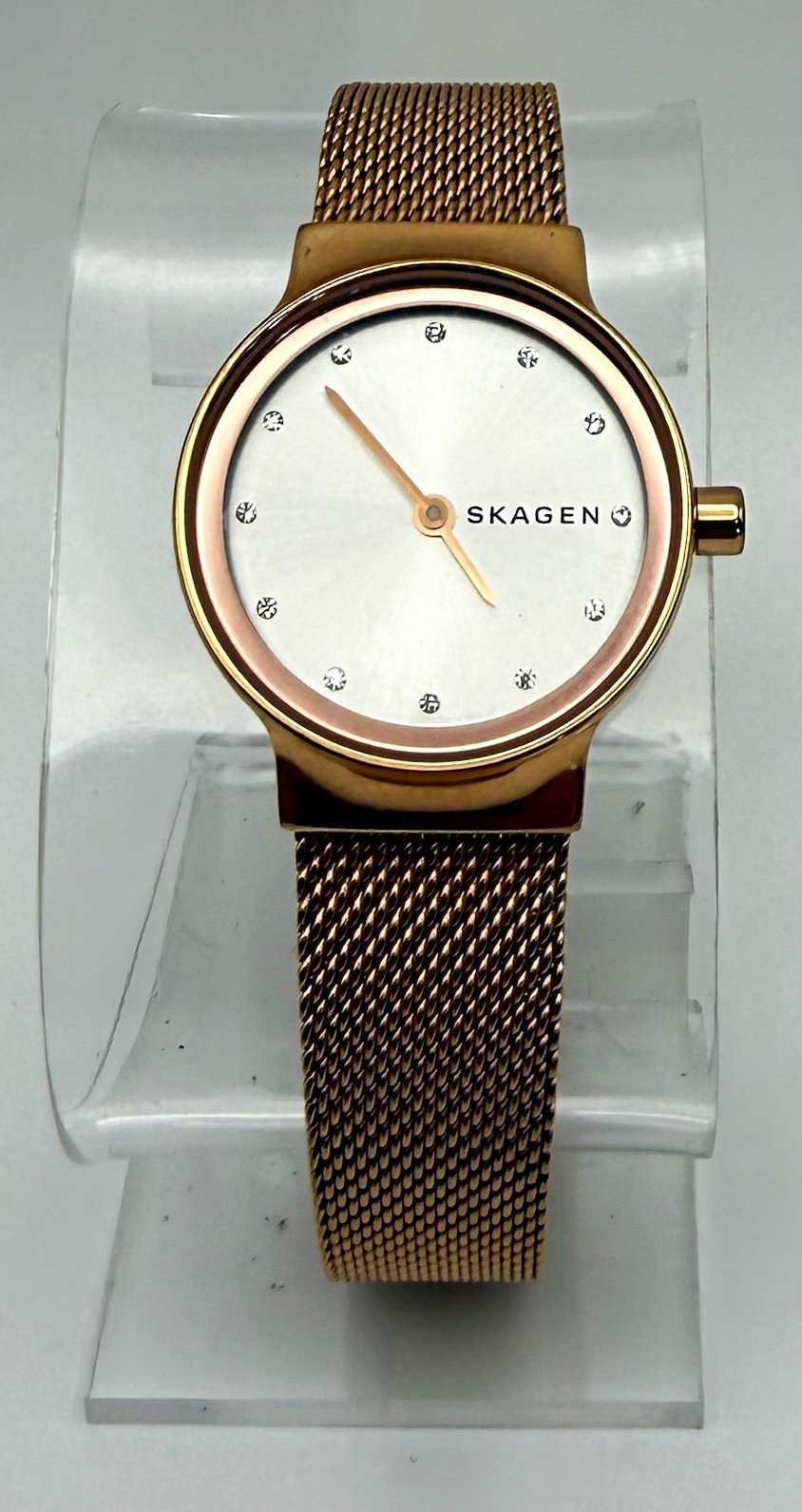 Skagen Freja Womens Quartz Rose Gold Mesh Band Silver Sunburst Dial 26mm