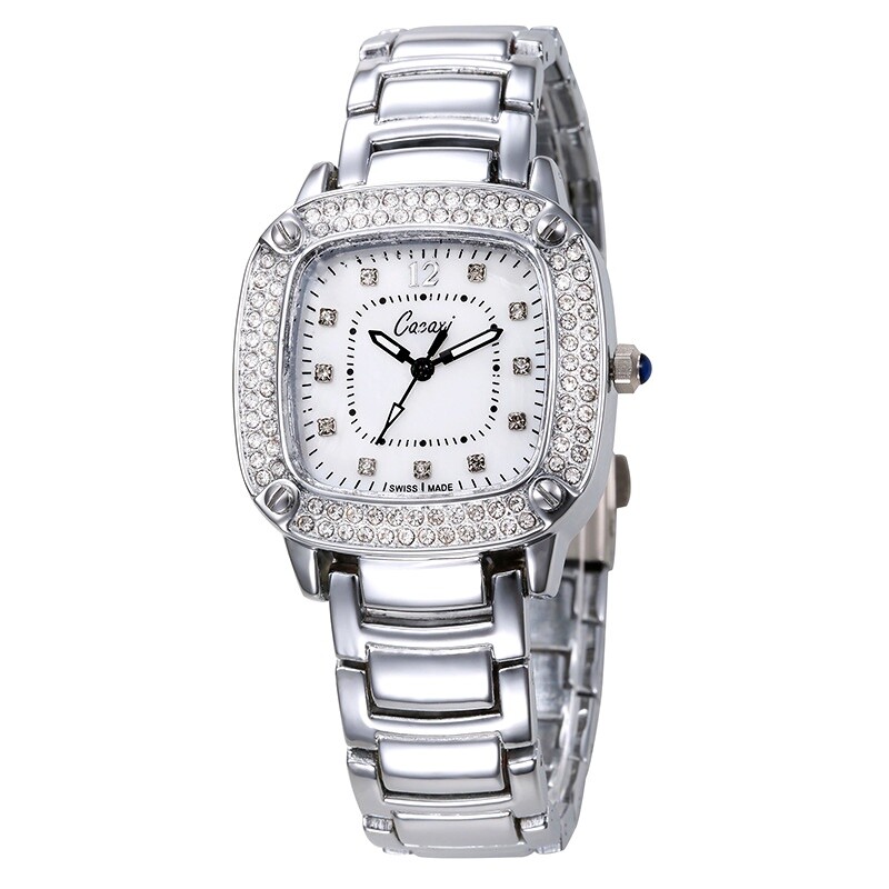 Womens Luxury Crystal Studded Square Face Casual Dress Formal Quartz Watches