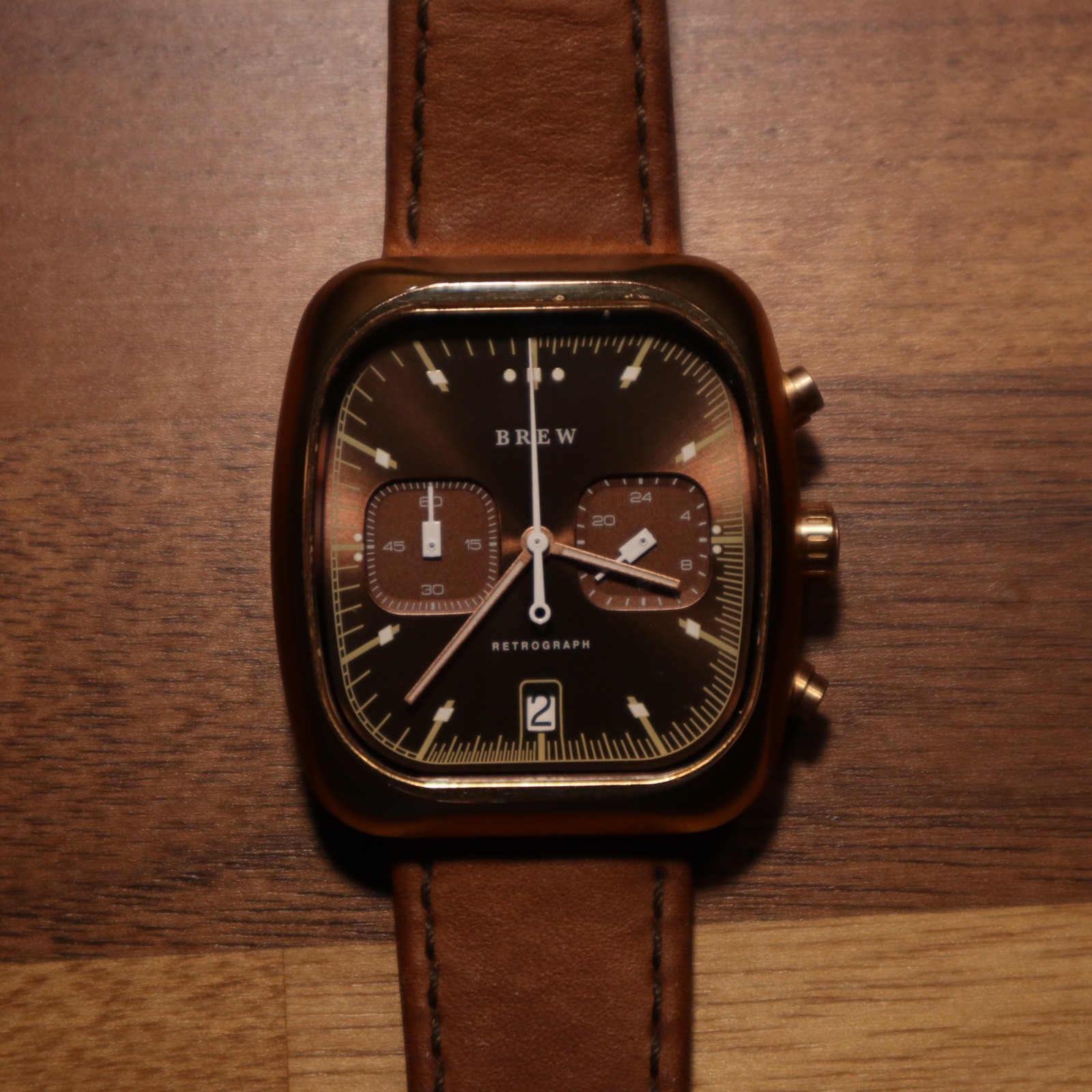 Brew Retrograph Watch OS Espresso Vintage Style Meca-Quartz Chronograph