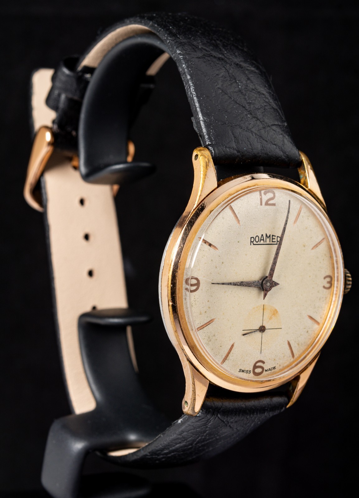 Roamer Champagne Dial Rose Gold Men’s Hand-Wind Vintage Swiss Watch — Working