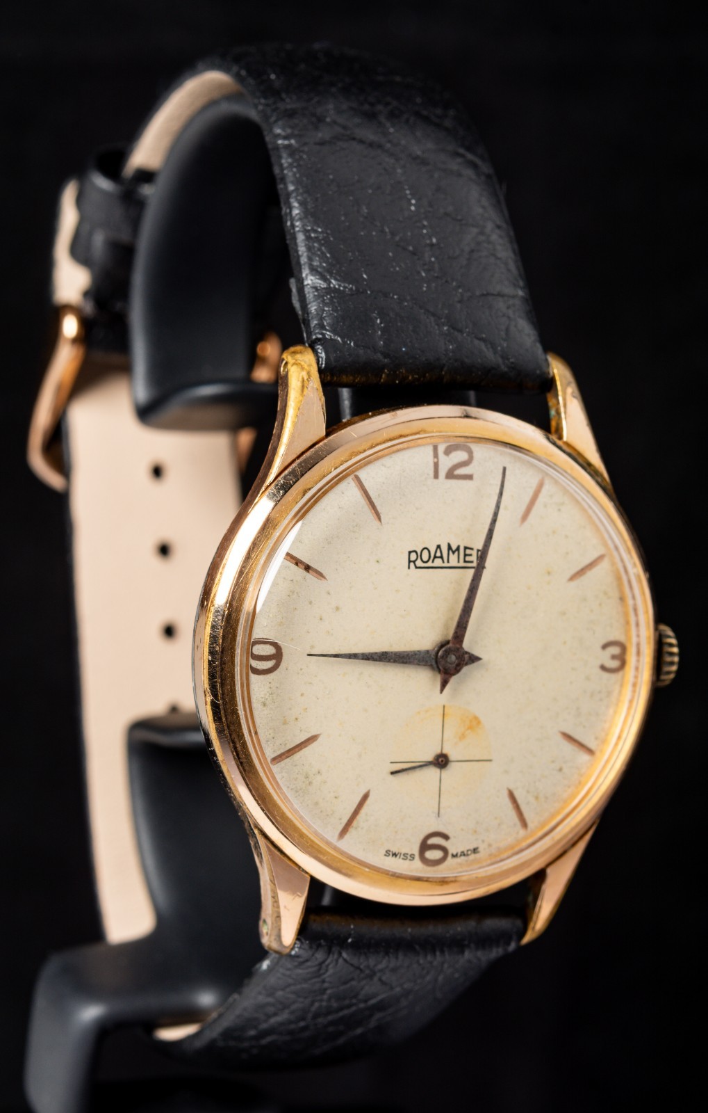 Roamer Champagne Dial Rose Gold Men’s Hand-Wind Vintage Swiss Watch — Working