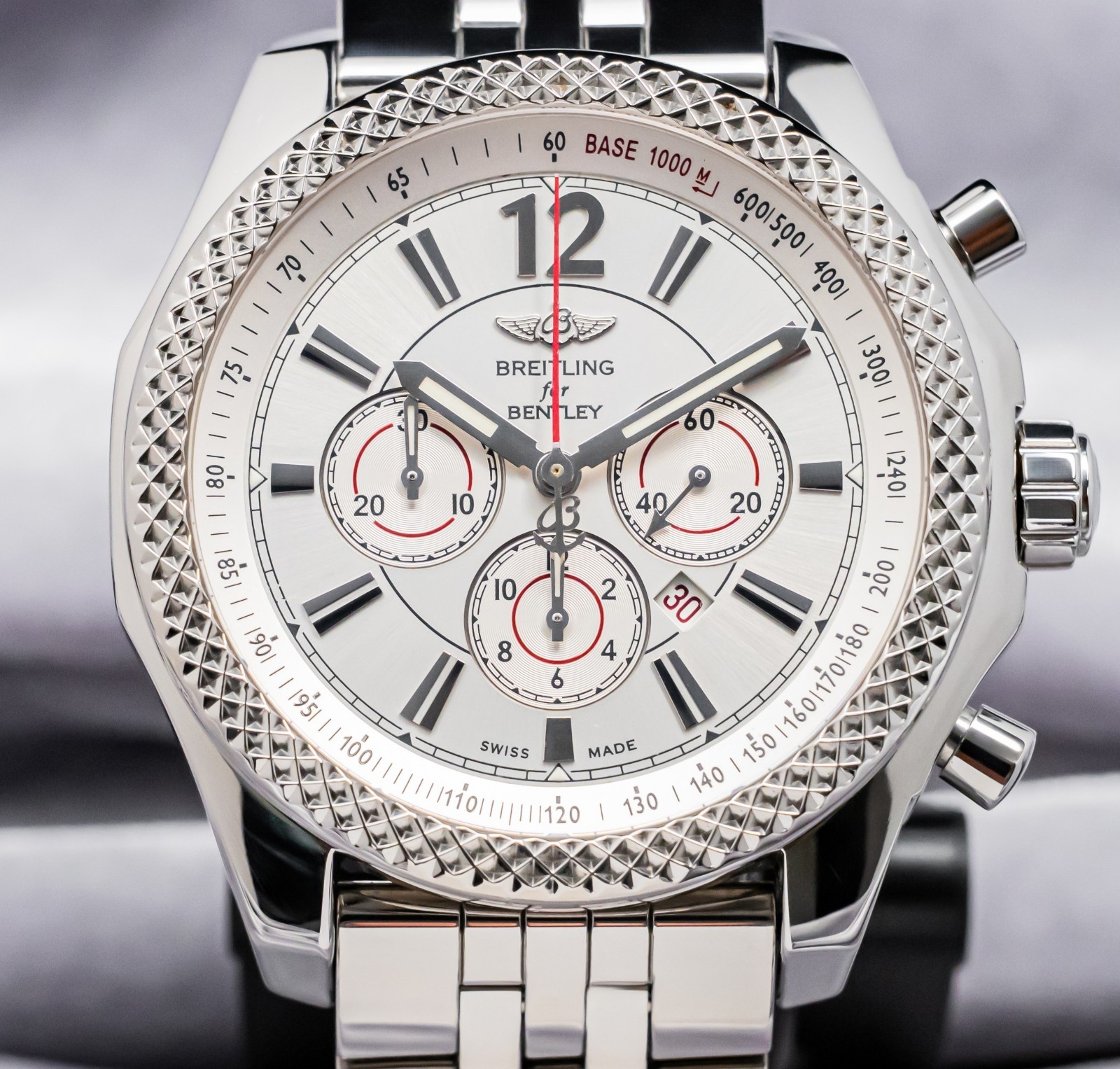 Breitling Bentley Barnato 42mm Silver Dial Box Papers SERVICED eBay Live A41390