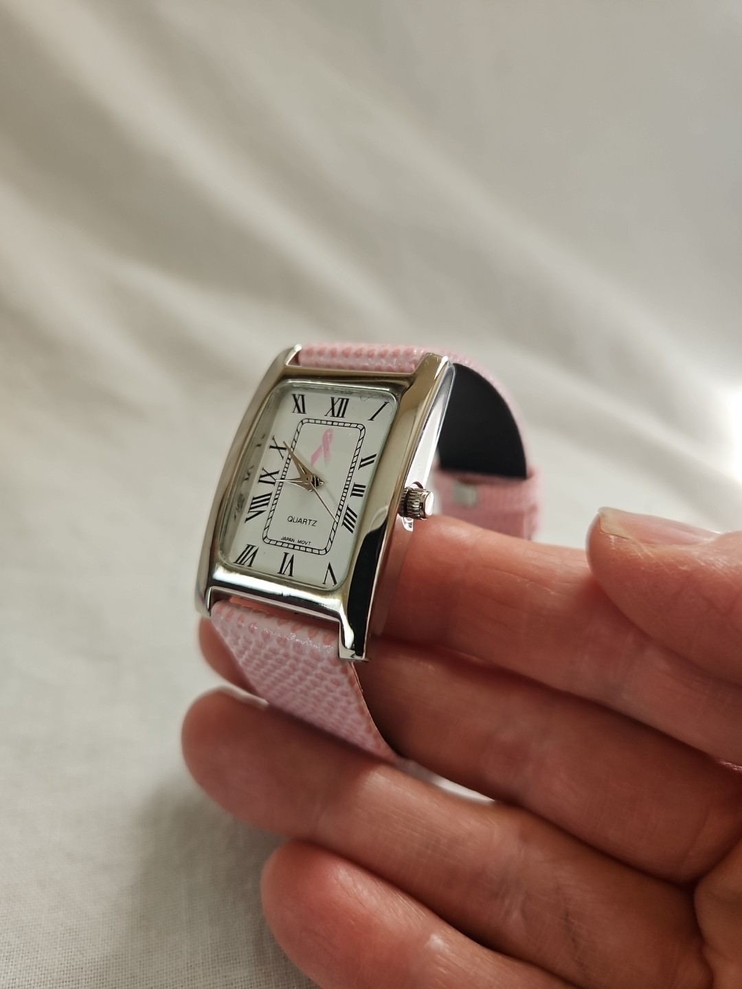 Breast Cancer Awareness Watch Pink Pebble Band Rectangular Face New Battery