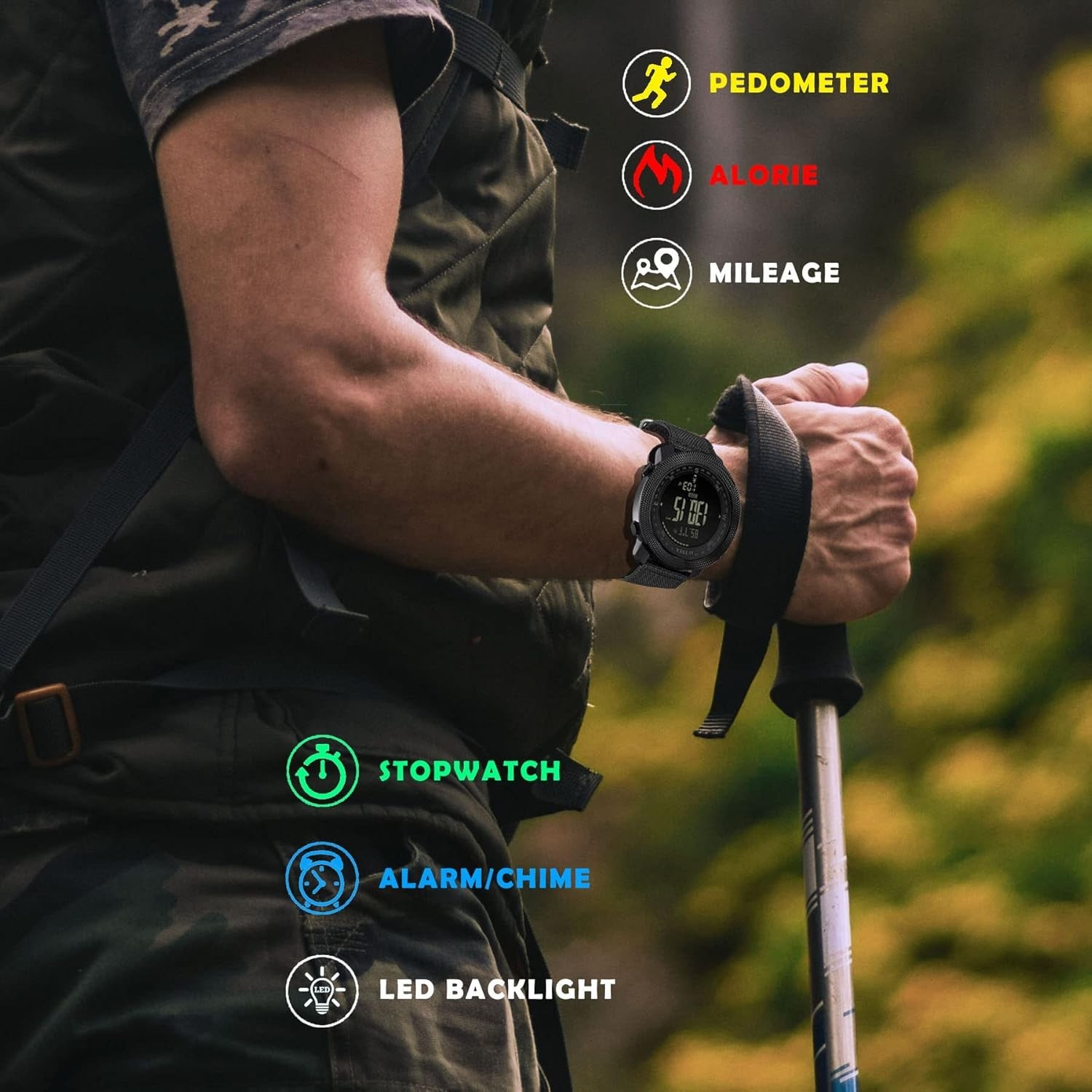 50M Waterproof Military Tactical Watch – Digital with Altimeter/Compass Features