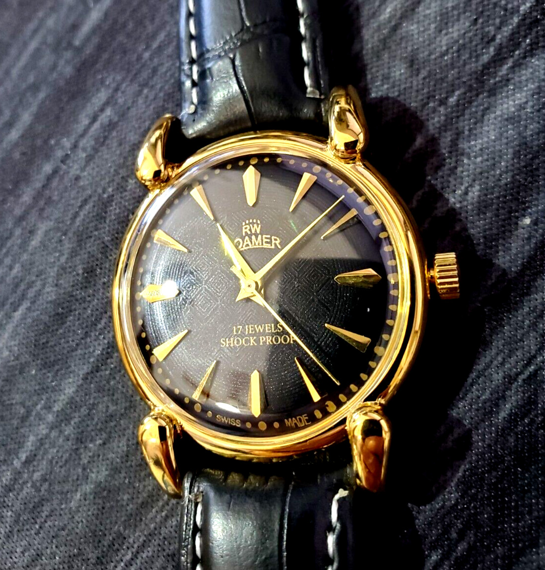 ✨Vintage Roamer Brevete Swiss Mens Manual Watch Gld Blk Blk