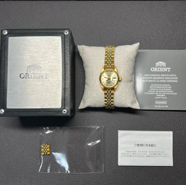 ORIENT President DayDate Automatic Gold Dial Diamond Indices Working With Box