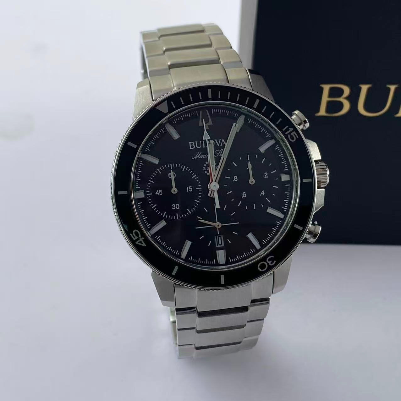 Bulova Marine Star Series C Black Dial Stainless Steel Men’s Quartz Watch 96B272