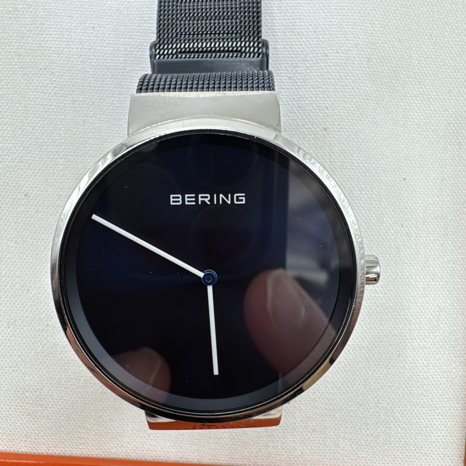 BERING Classic Polished Silver Blue 39mm Sunray Dial Unisex Watch 14539-307