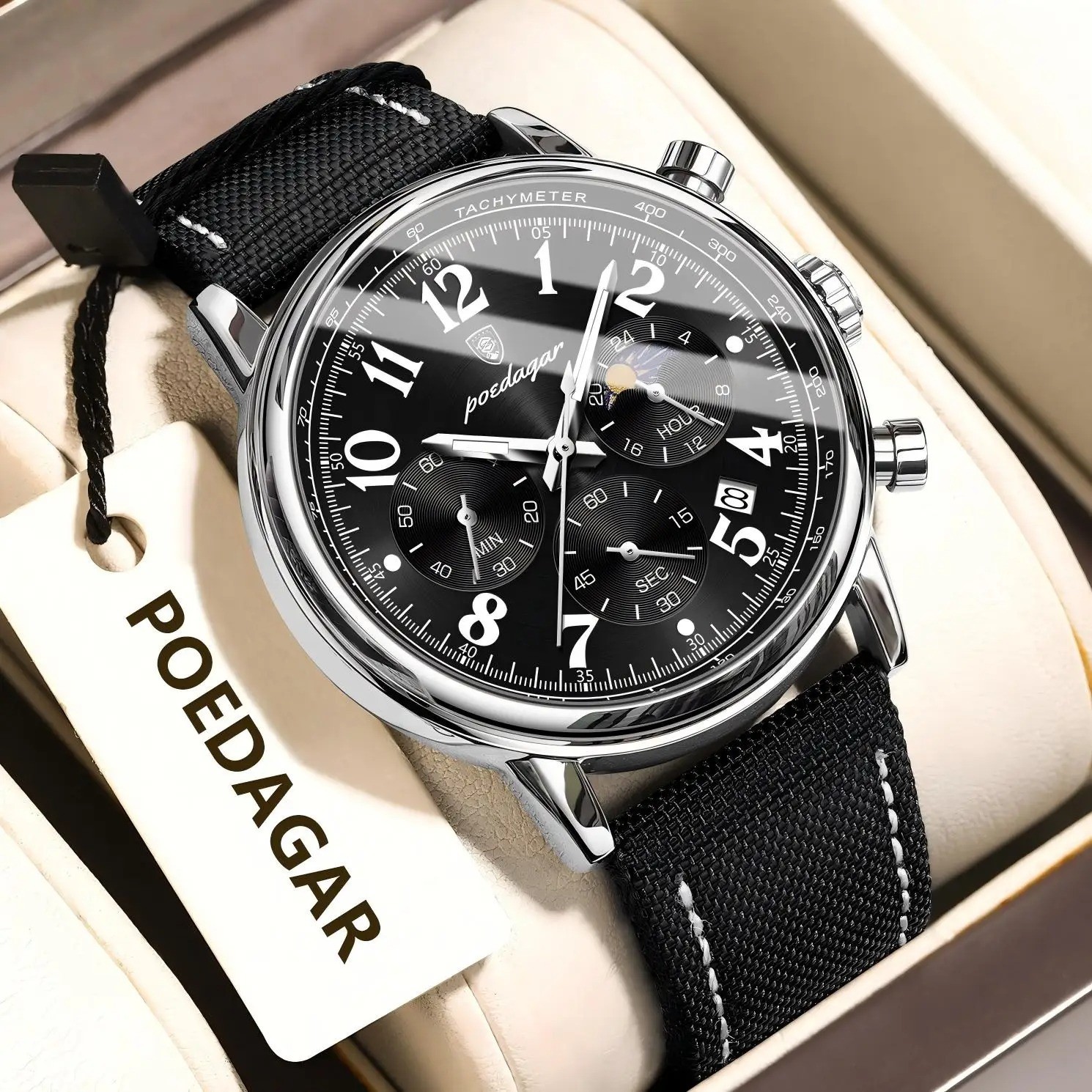 POEDAGAR Luxury Sports Military Men Watch Waterproof Luminous Chronograph Nylon