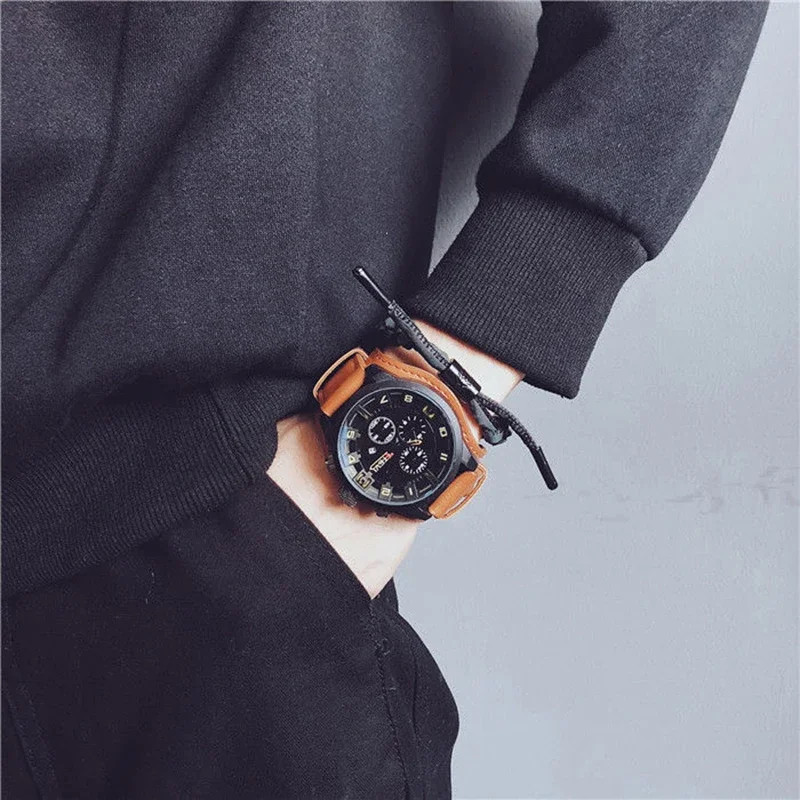 Men’s Watch PU Leather Strap Date Military Style Wristwatch