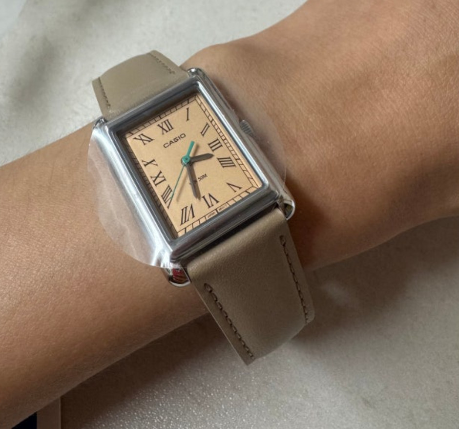 Casio Women LTP-B165L-5BV Dress Watch Rectangle Roman Quartz Beige Leather New