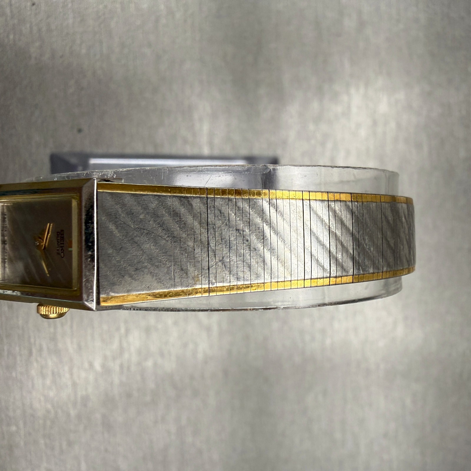 Seiko Watch Women 13mm Silver Dial Two Tone Rectangle 1E20-5109 Vintage New Batt
