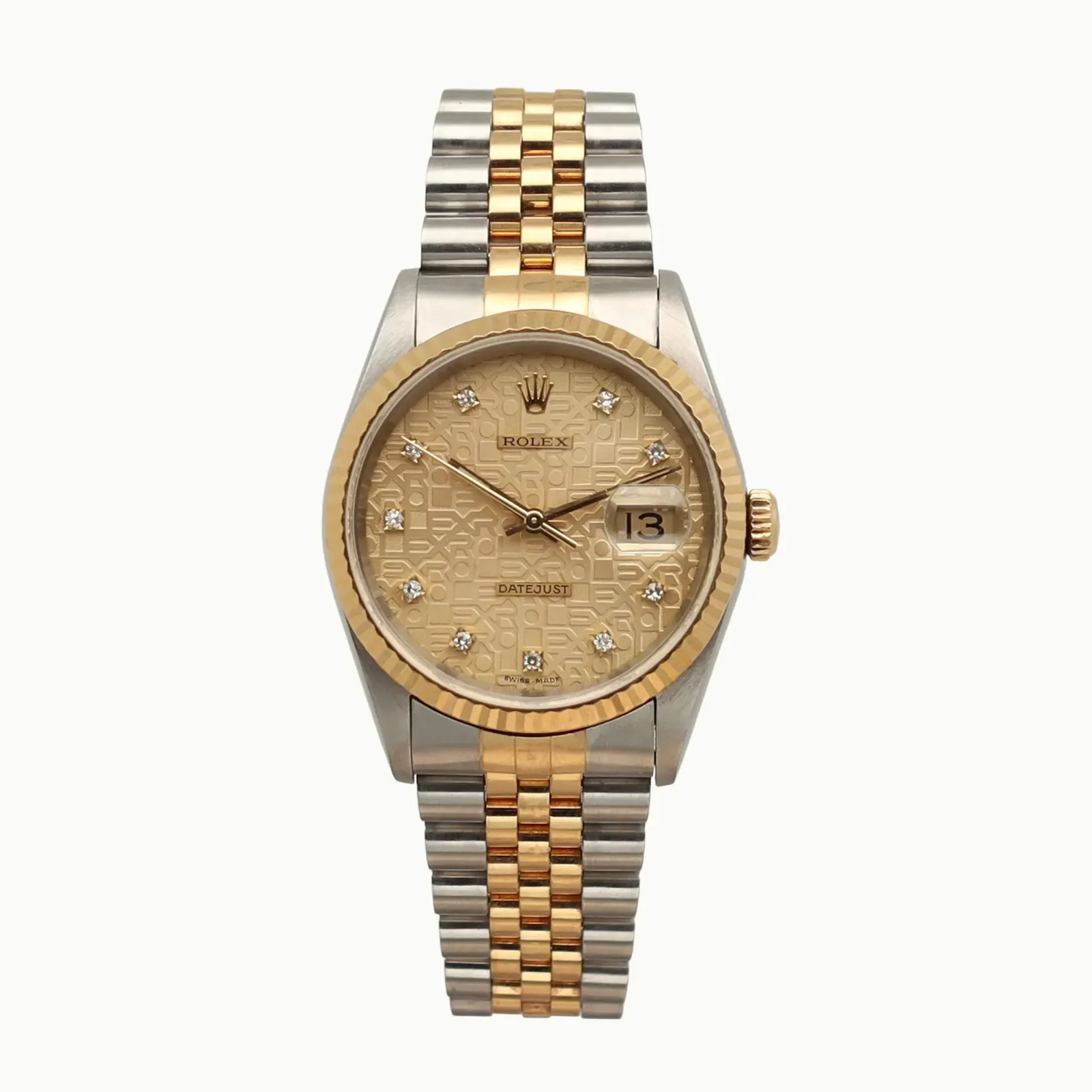 Rolex Datejust 36 18K Gold Steel Champagne Jubilee Diamond Dial Watch 16233