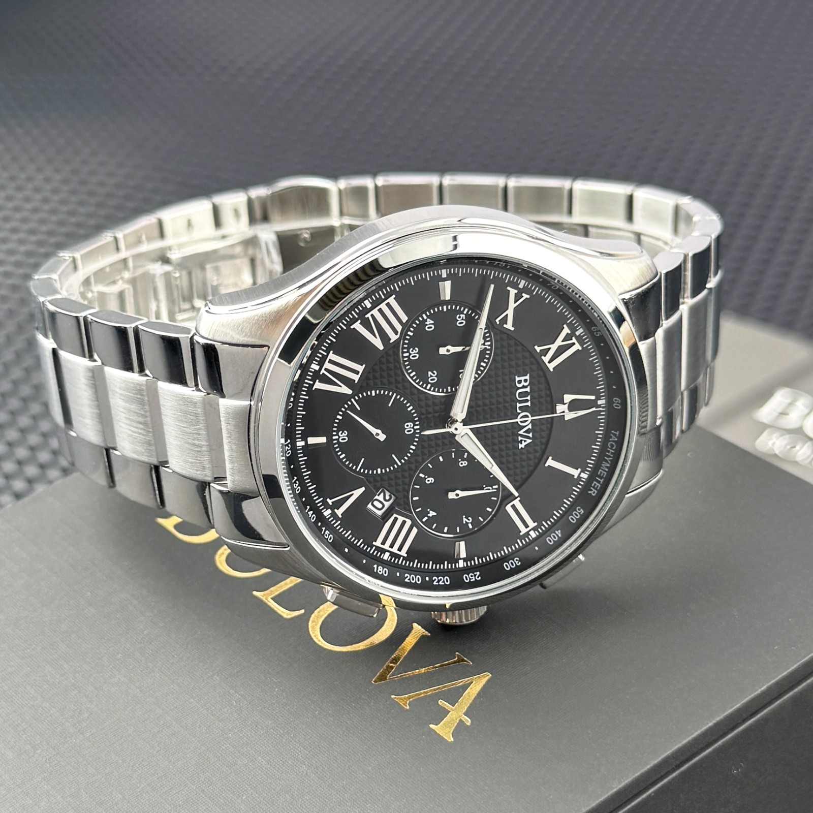 Bulova Wilton Classic Chronograph Black Dial 96B288 Silver Men’s Watch 46.5mm