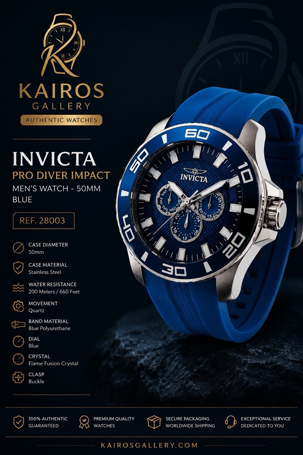 Invicta Pro Diver Impact Men’s 50mm Blue Quartz Chronograph Date 200m (28003)