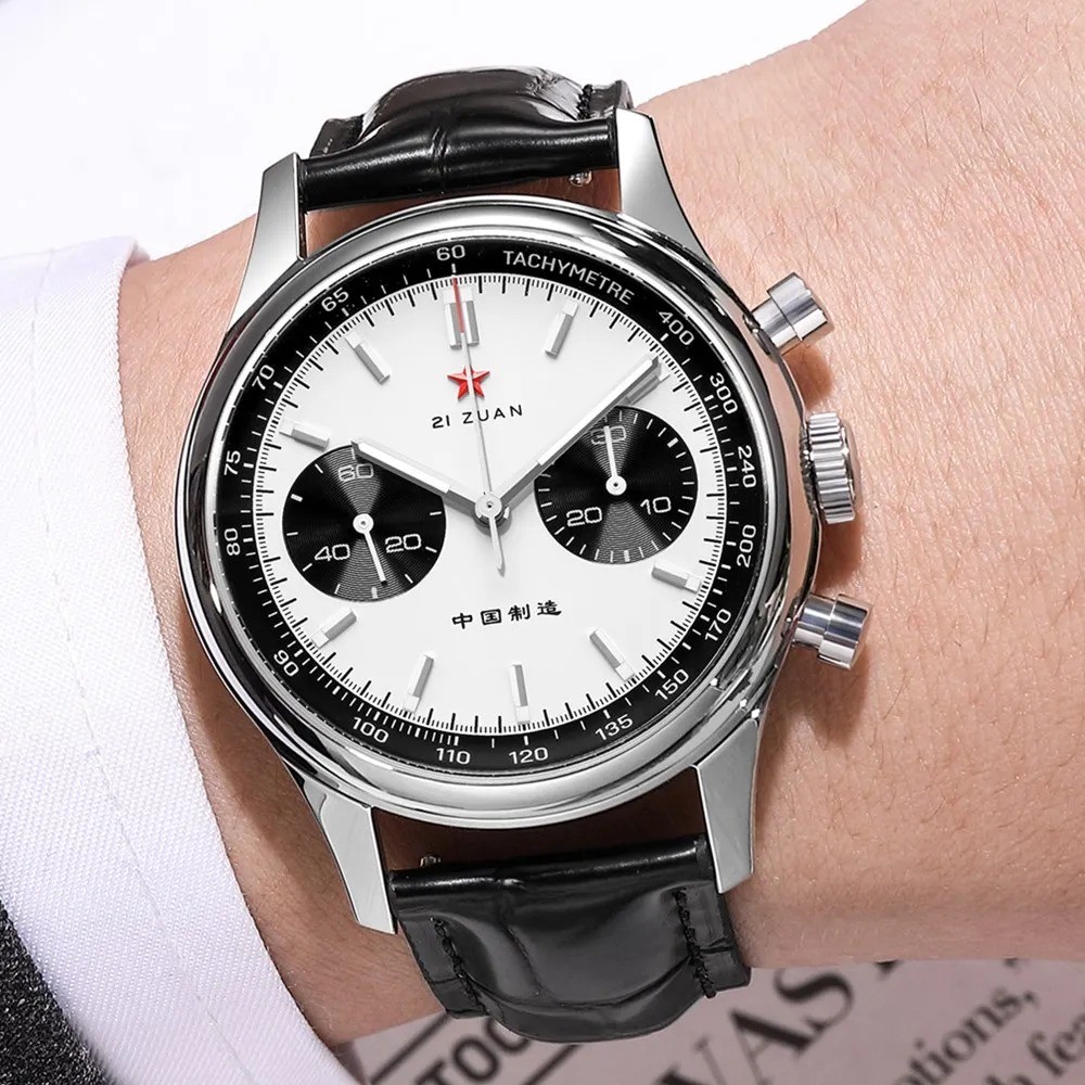 Red Star Panda Mens 1963 Chronograph Mechanical Wristwatch Seagull st1901 Moveme