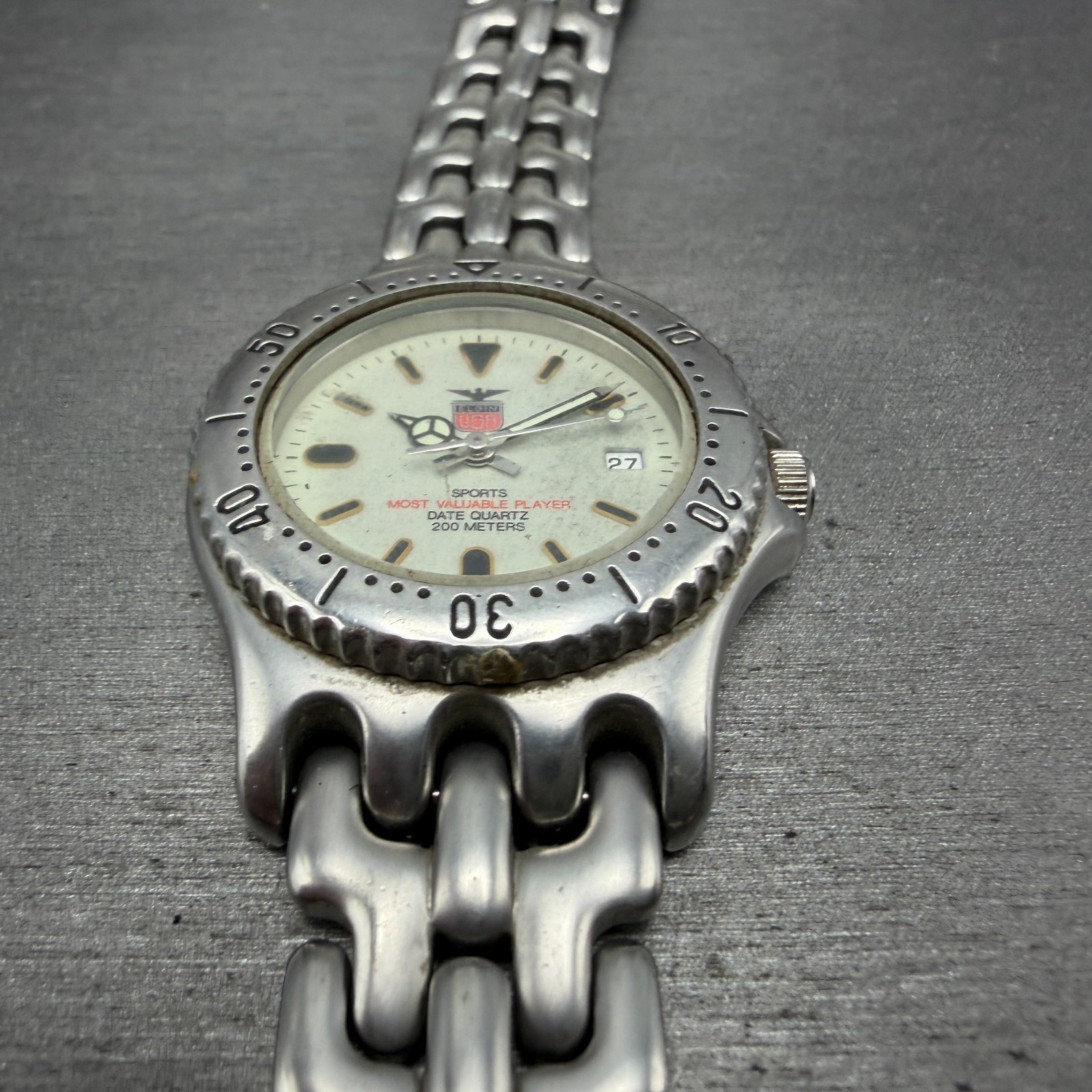 Elgin Dive Watch Men 37mm Gray Dial Silver Tone Date Round FK-592 New Battery