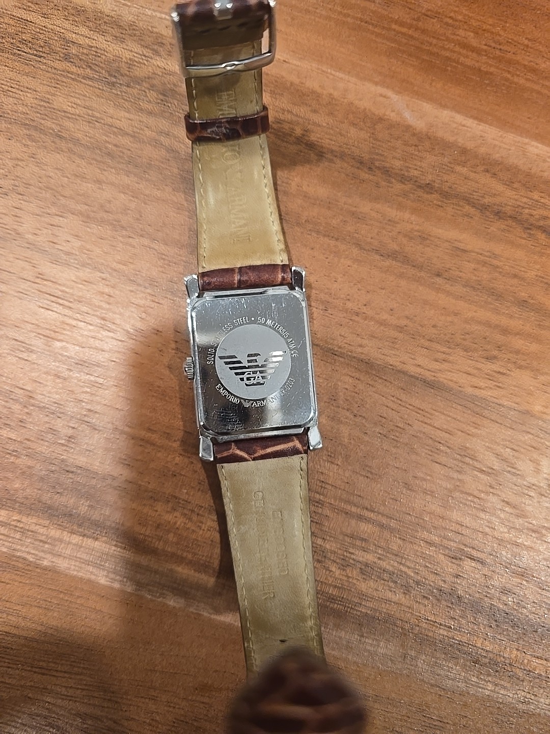 RARE EMPORIO ARMANI Quartz Tank Cream Numeric Leather Vintage Watch
