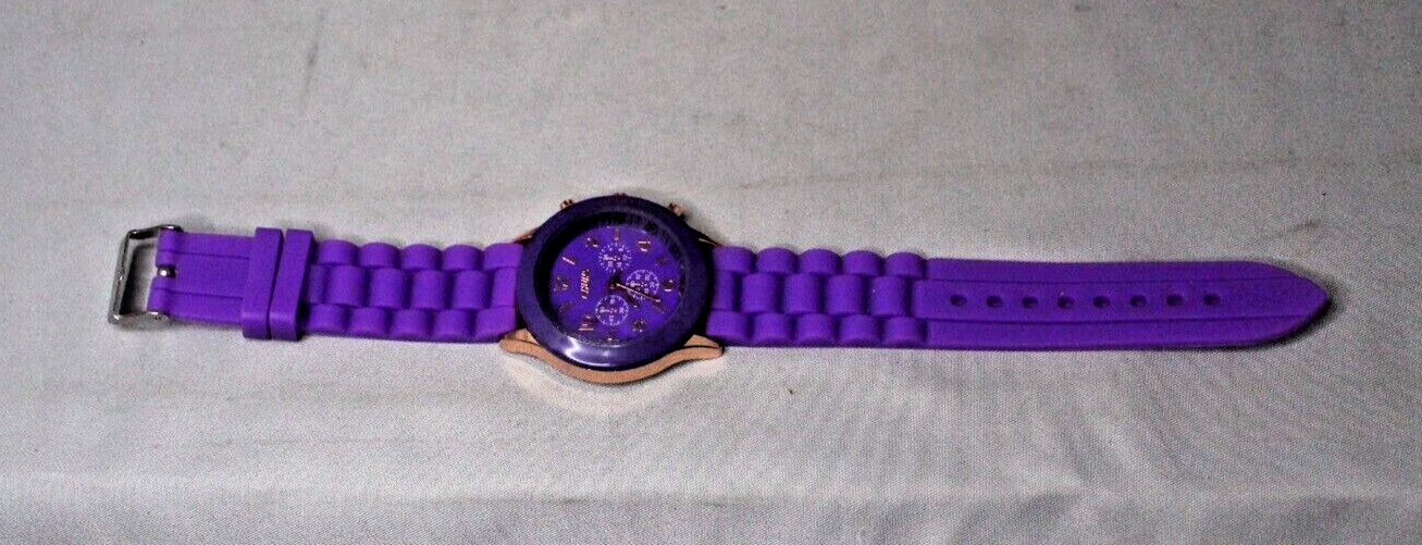 Ladies Chuns Round Rose Gold Tone Purple Poly Band Sparkly Analog Watch