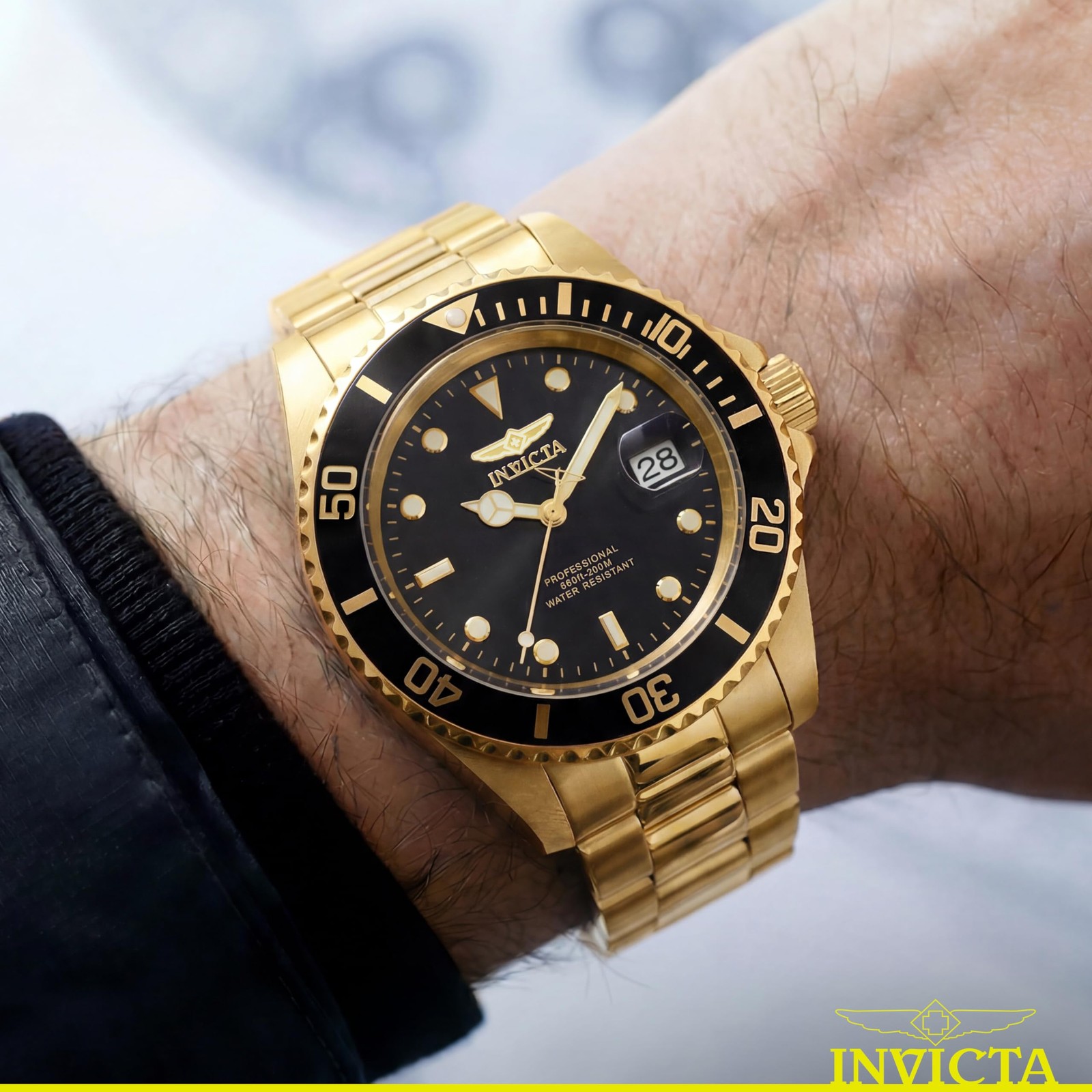 Invicta Men’s Pro Diver Quartz Watch with Stainless Steel Strap, Gold, 20