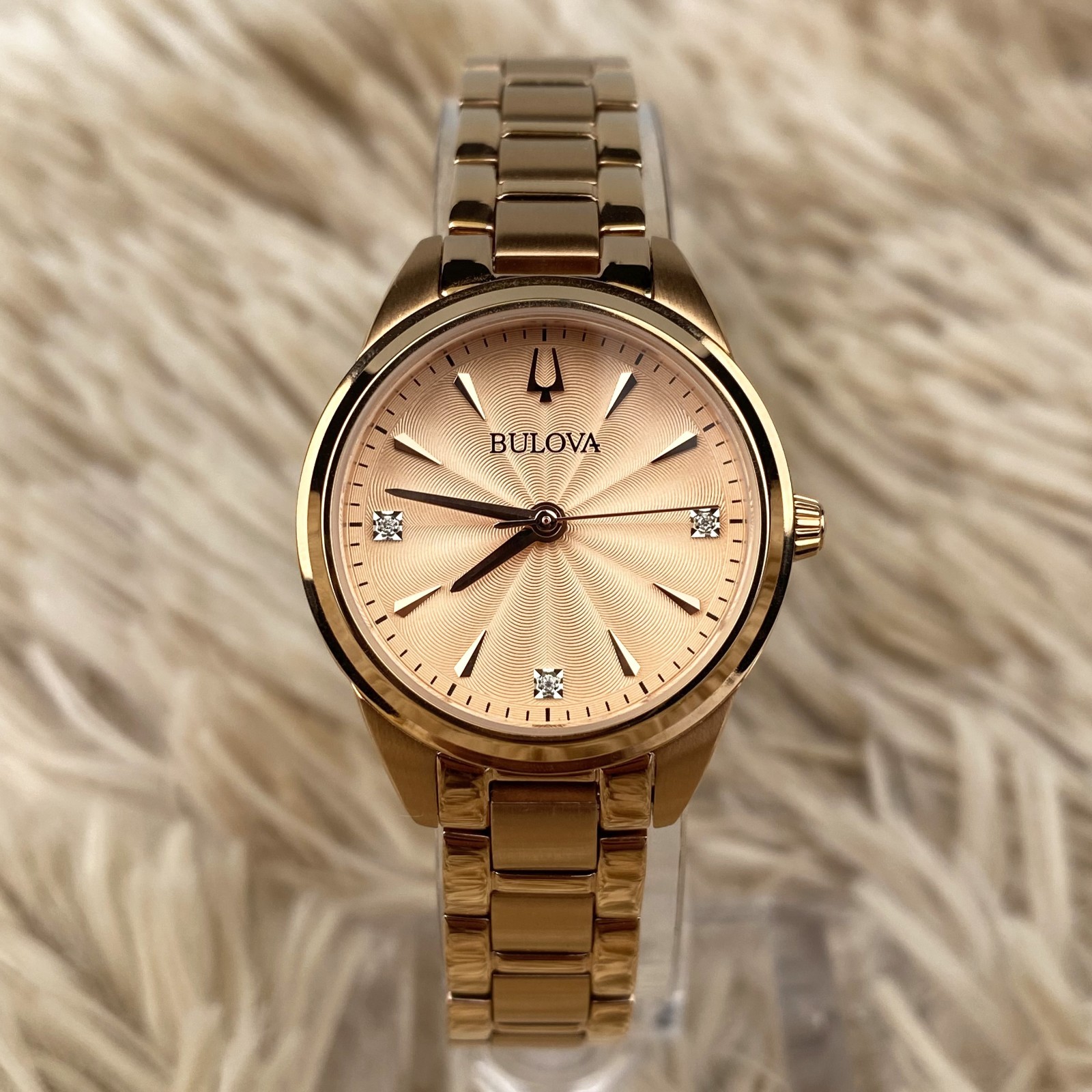 Bulova Sutton Rose Gold Dial Stainless Steel Strap Women’s Watch 97P151