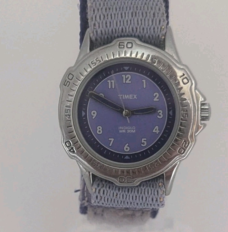 Timex Indiglo WR30m Blue Purple Face Watch New Battery Original Outdoor Strap