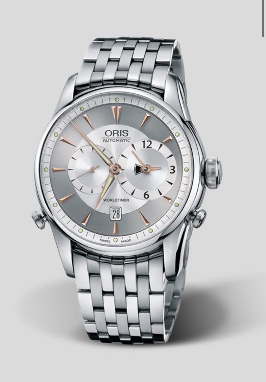 Oris Worldtimer Automatic Silver/Gray Dial Leather/42 mm Comes with Two Straps