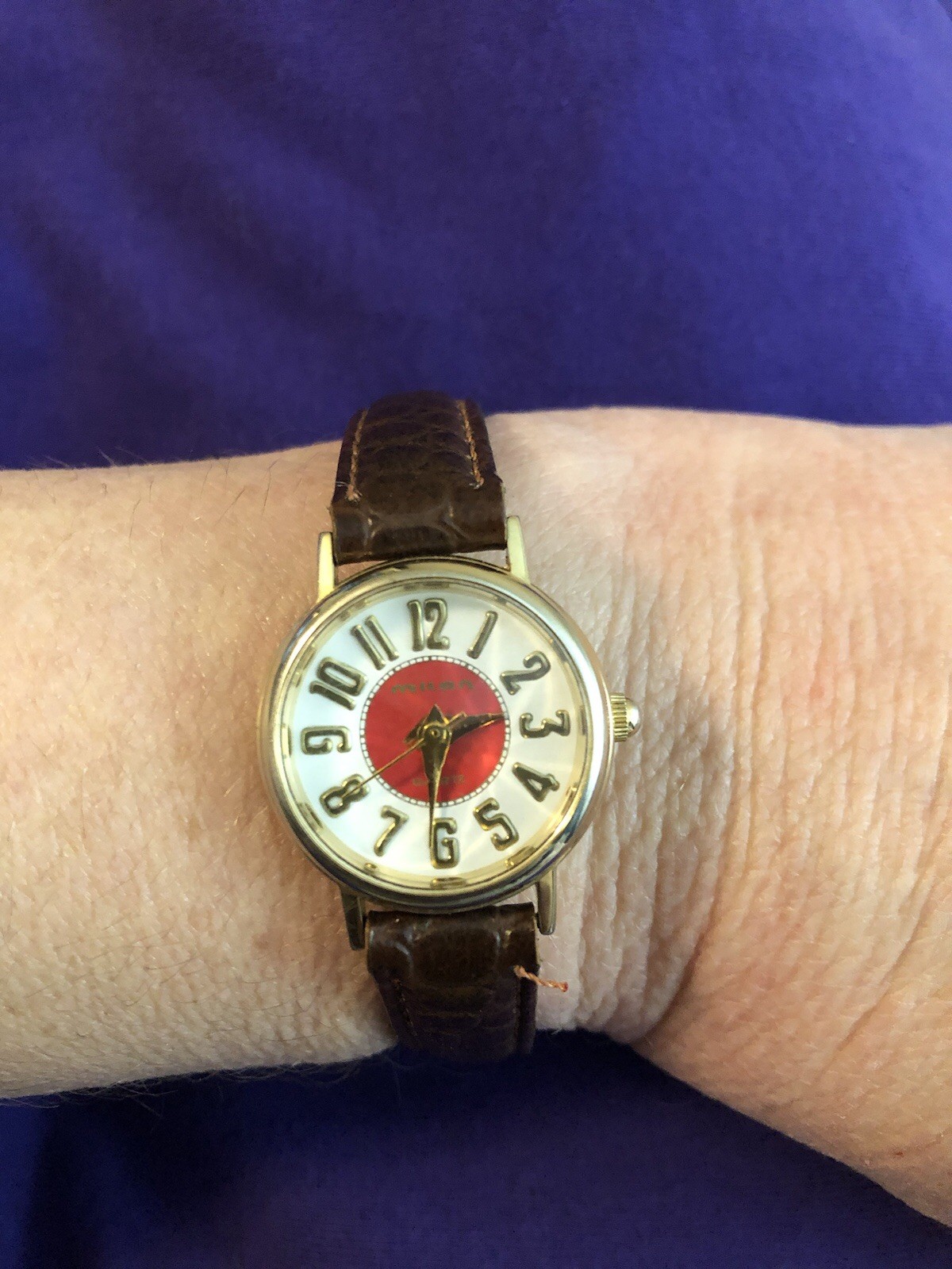 Vintage Milan MLN1025 Ladies Watch Faceted Crystal Bullseye Dial Leather Strap