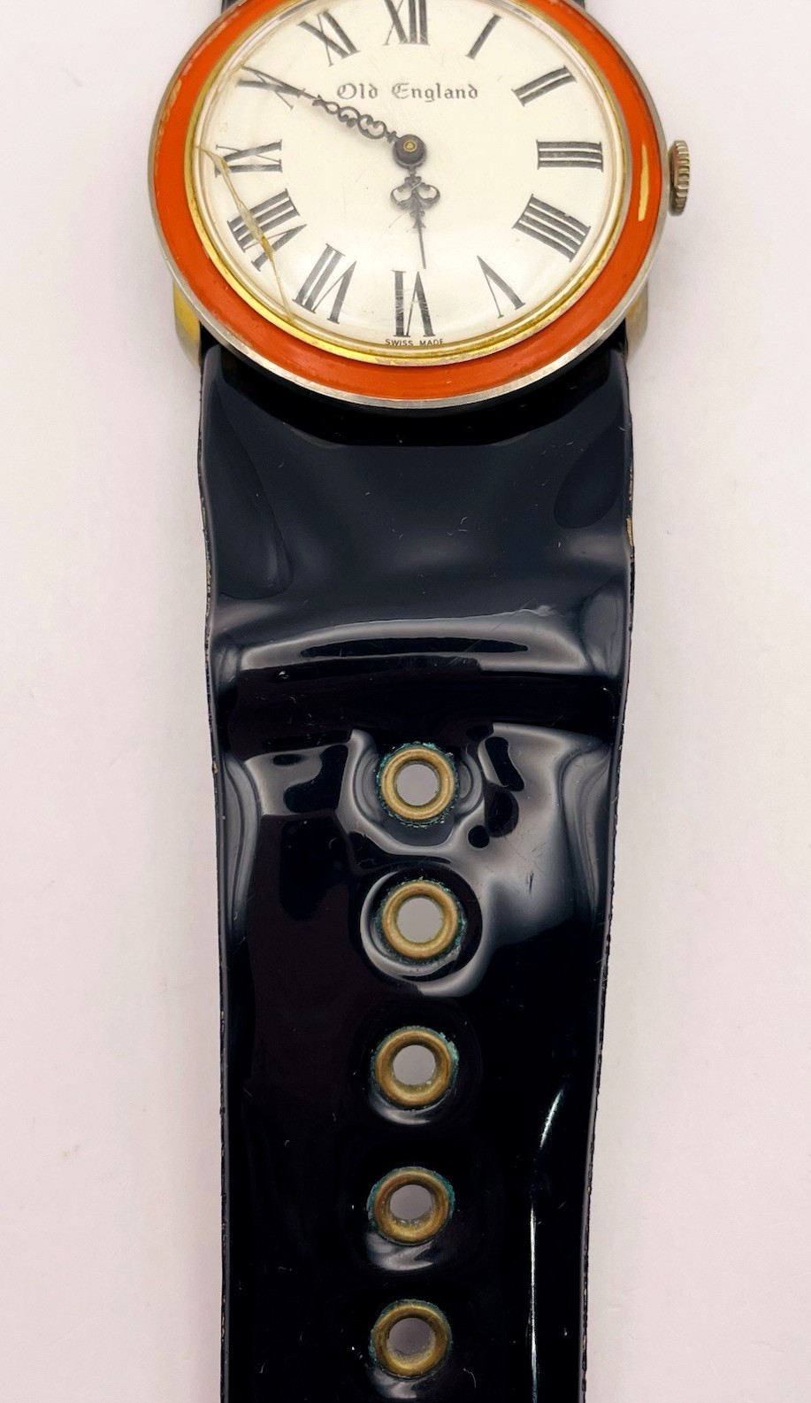 Vintage 1960s Old England Pop Art Watch Manual Black and Orange Mod
