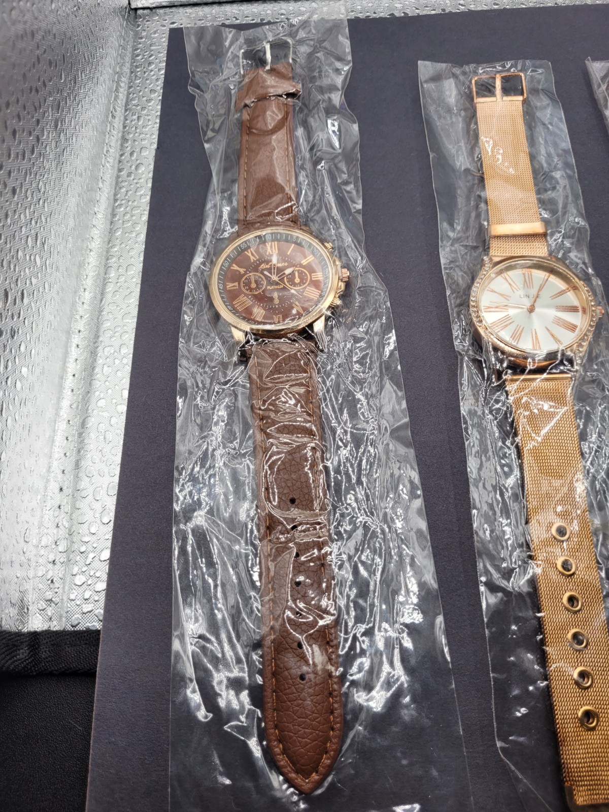 Women’s Gold Tone Mesh & Brown Faux Leather Strap Watch Set Of 3