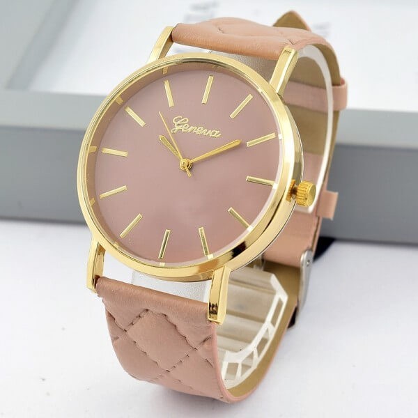 Women’s Geneva Quilted Leather Wrist Watch Lady Band Analog Quartz