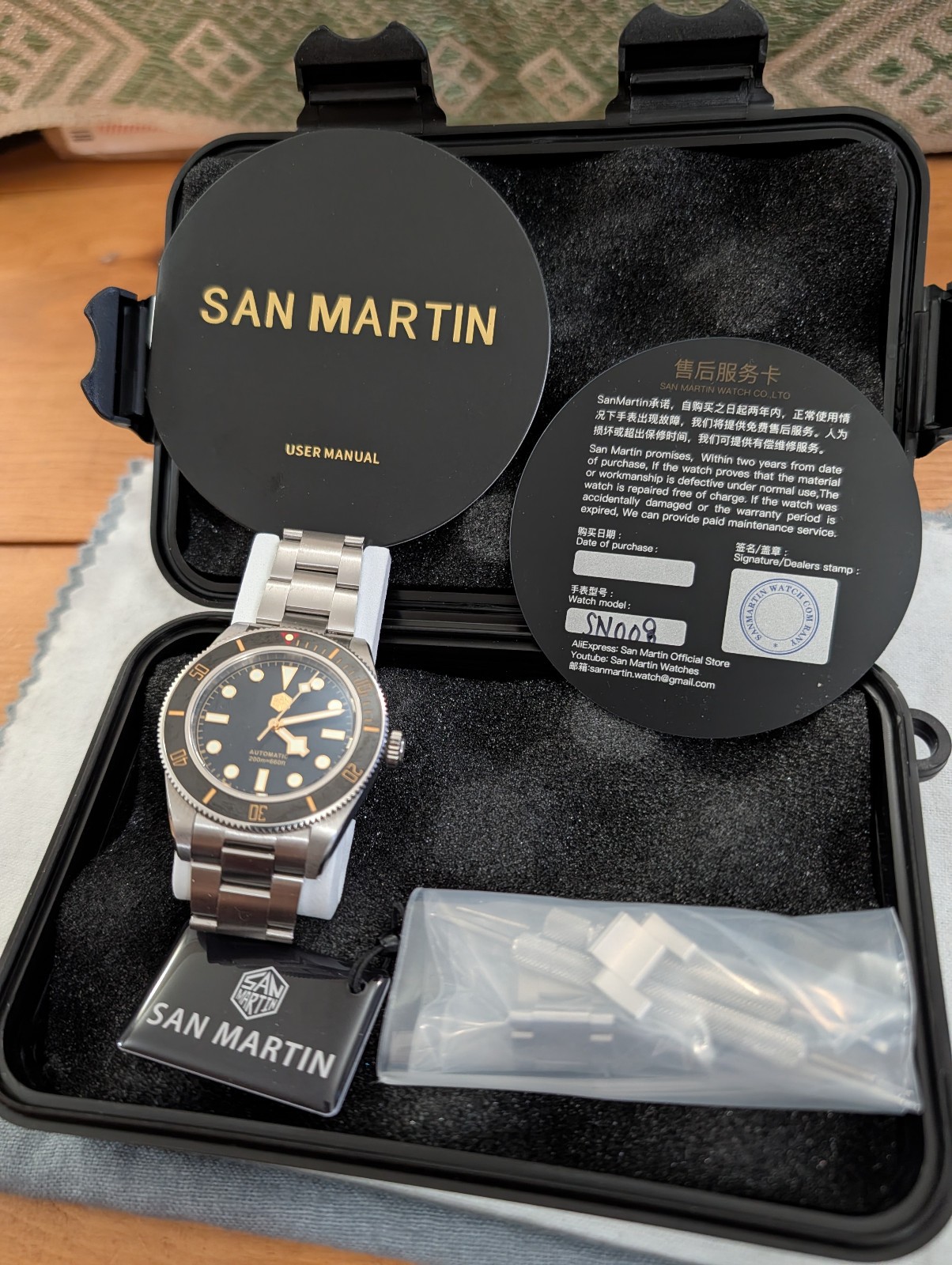 San Martin SN008 Automatic Diver Watch Black Gilt NH35 BB58 Homage Full Kit