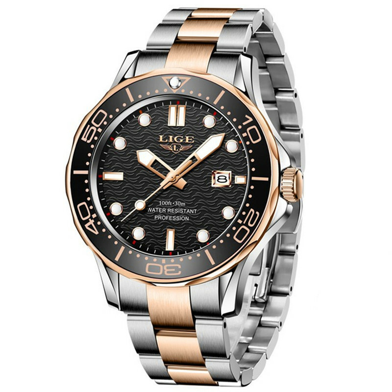 LIGE Men Quartz Watch Brand Luxury Silver Steel Wristwatch Business Male Watches