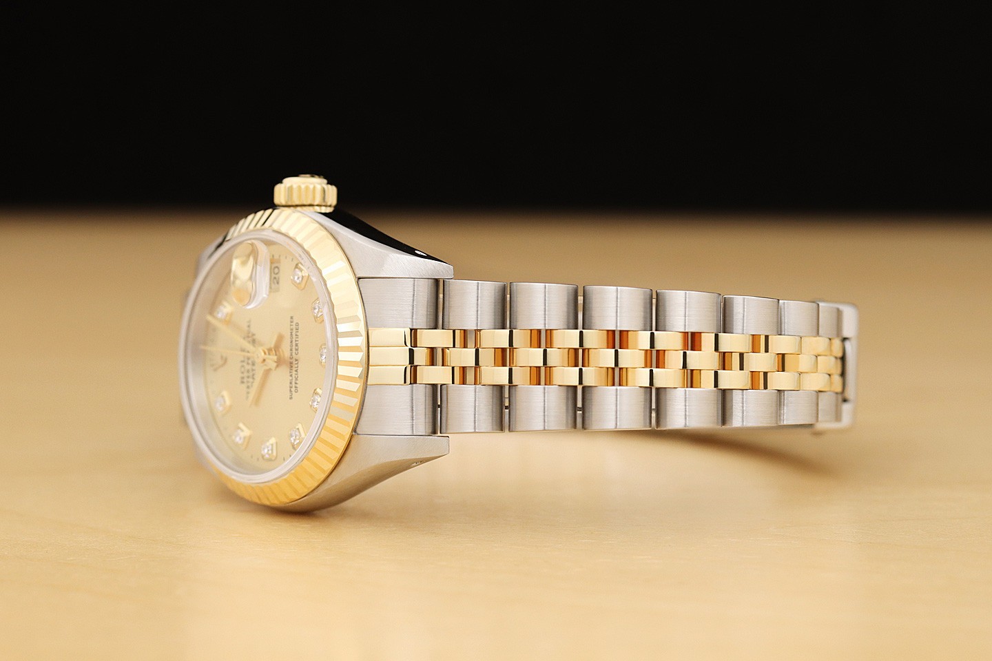 ROLEX LADIES DATEJUST CHAMPAGNE DIAMOND 2 TONE 18K YELLOW GOLD 69173 WATCH