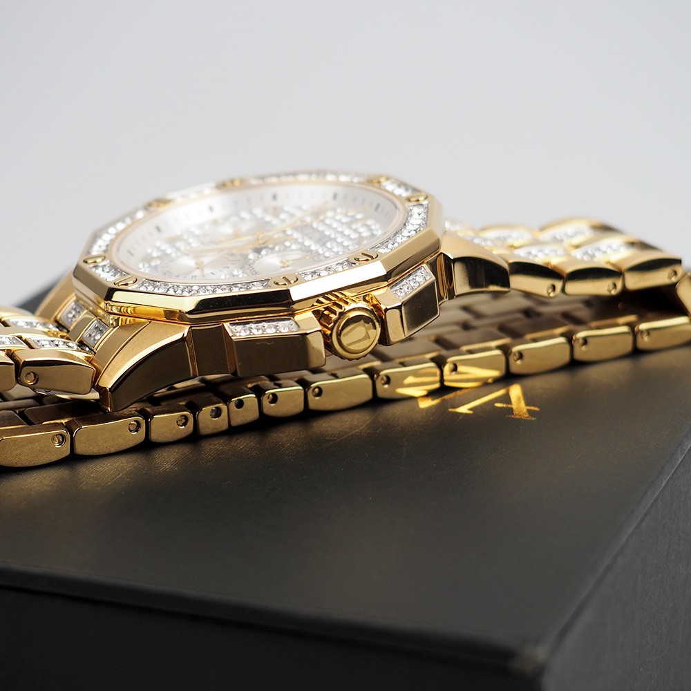 Men’s Bulova Octava Crystal Gemmed Dial Gold Stainless Steel Quartz Watch 98C126