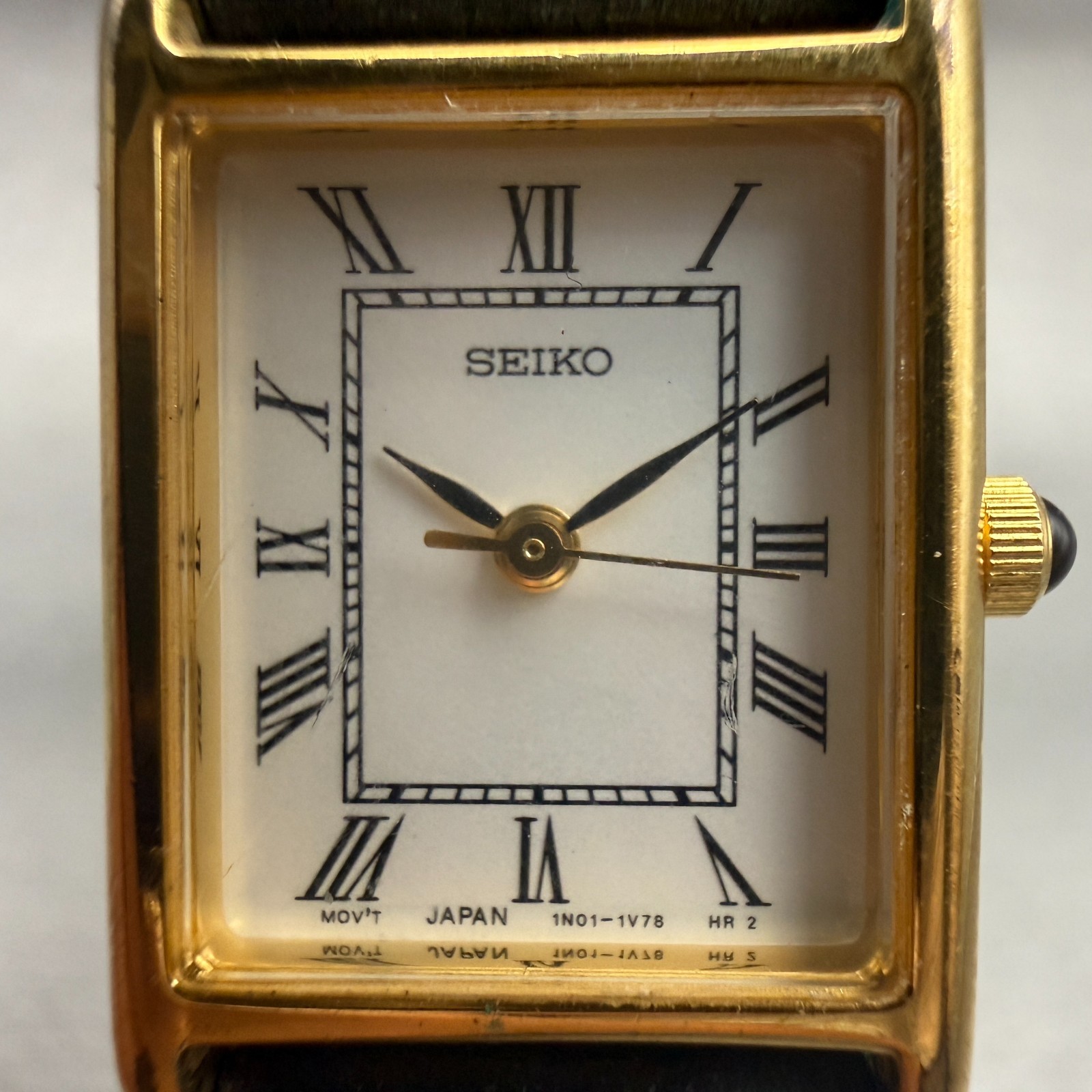 Seiko Watch Women 18mm White Dial Gold Tone Rectangle 1N01-5G40 New Battery VTG
