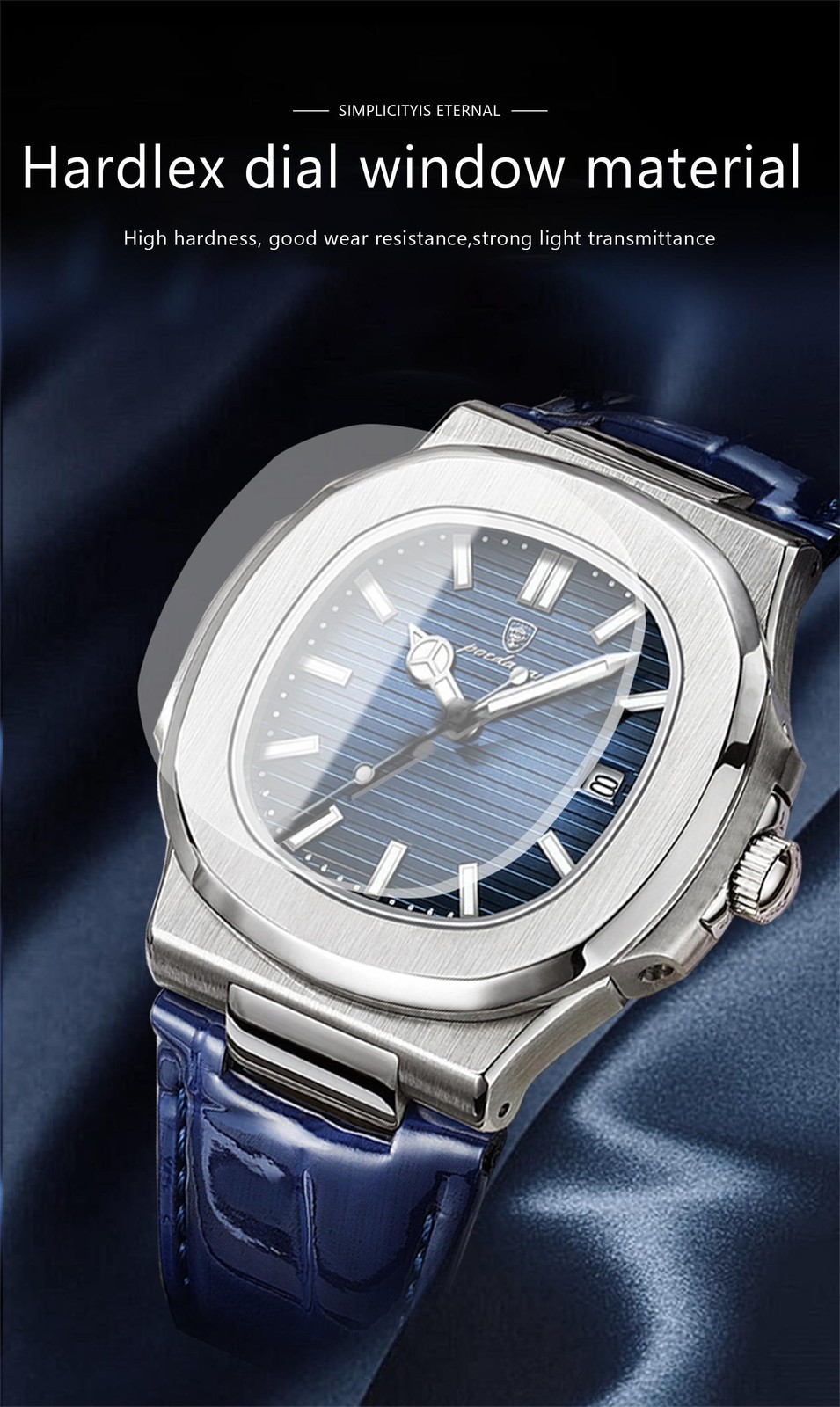 Poedagar Luxury Square Men Watch Date Waterproof Luminous Wristwatch
